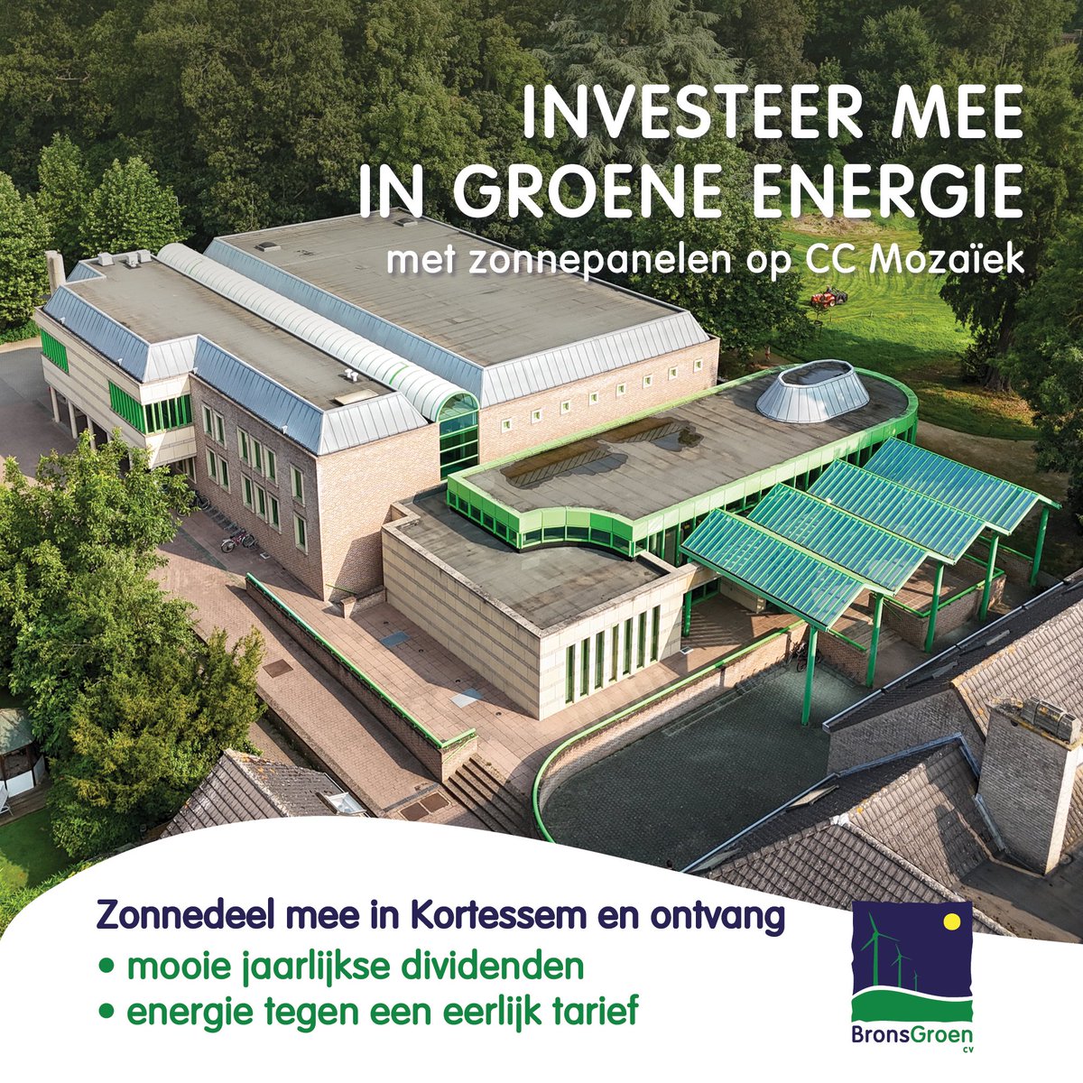 🌞Dit najaar krijgt CC Mozaïek een duurzame upgrade met de installatie van 67 coöperatieve zonnepanelen. Dit groene initiatief biedt alle inwoners de mogelijkheid om mee te investeren en te profiteren van de opgewekte zonne-energie.

Meer info: bronsgroen.be/kortessem