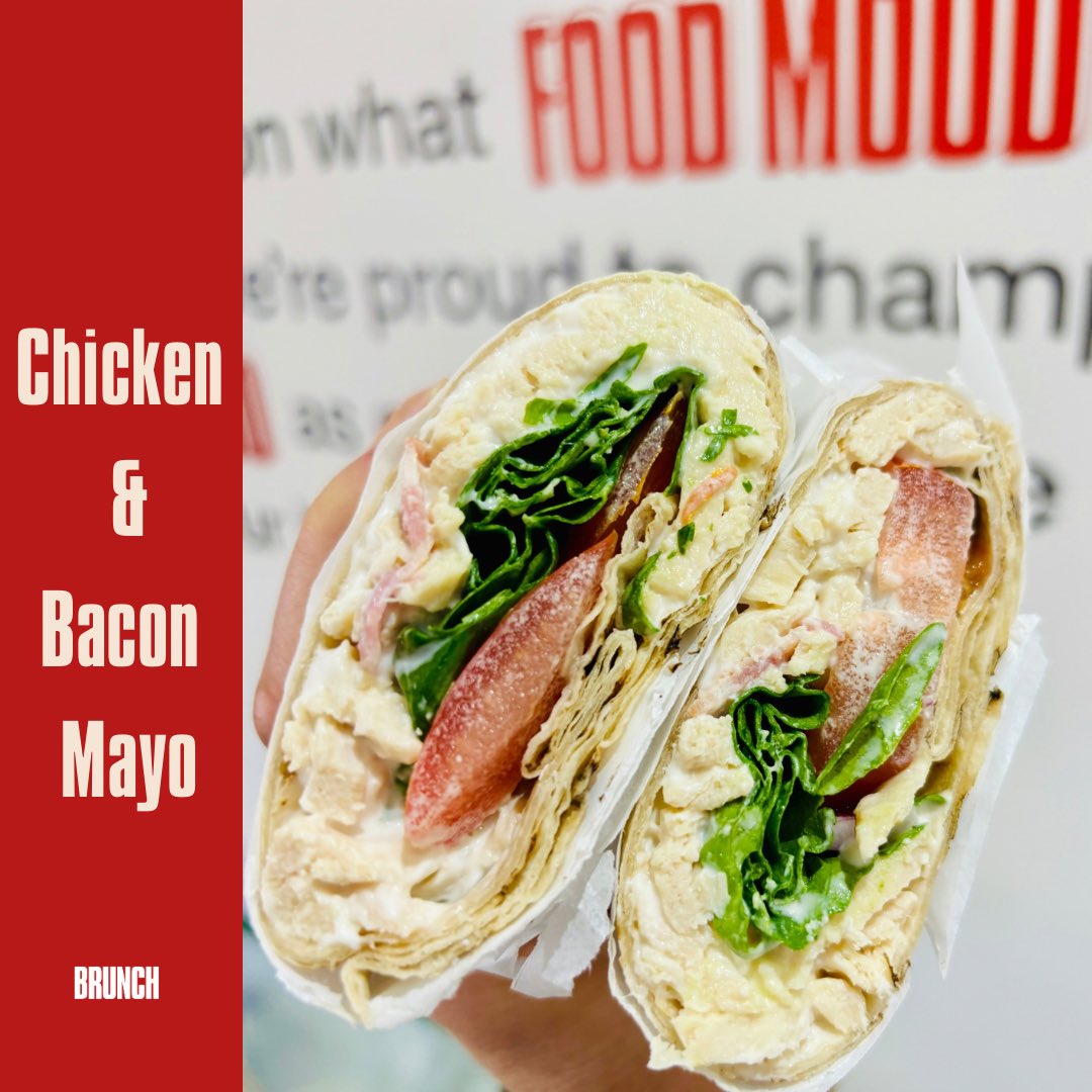 Enjoy a 
🌯Chicken &amp; Bacon Mayo Wrap (here we topped it with spinach, tomatoes and red onion and a little black pepper) 

💷 Make it a Meal Deal 
Choose from a wide range of drinks, crisps and chocolate. 

☔️ Open until 2pm 
☎️ 01925733888
ORDER HERE ⬇️
🌎 mybrunch.byretail.net/store/Brunch-C…