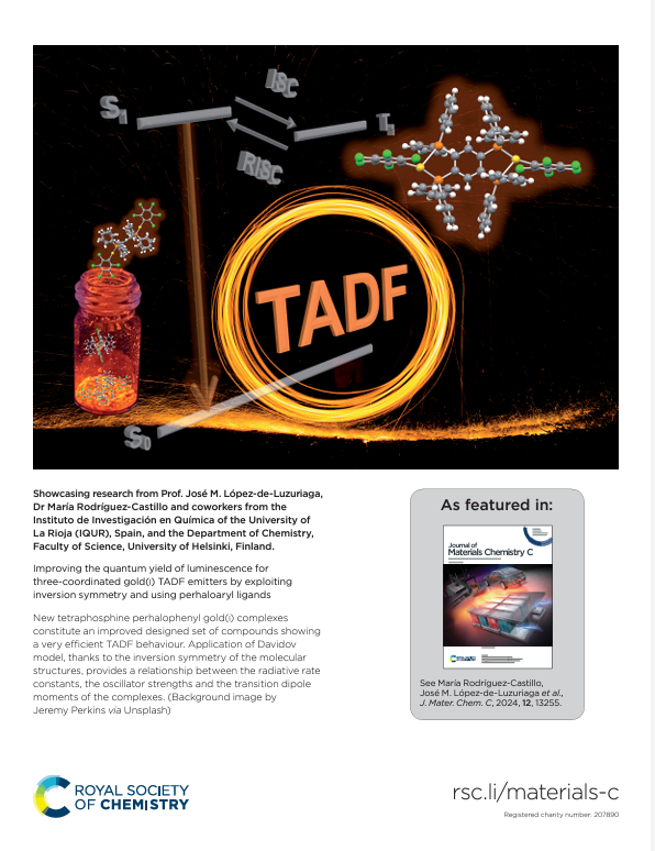 J. Mater. Chem. family (@jmaterchem) on Twitter photo The back cover of JMCC Issue 34 features <a href="/Marodrc/">María R. Castillo</a>, <a href="/JMLdeLuzuriaga/">Jose M López de Luzuriaga</a> et al
"Improving the quantum yield of luminescence for three-coordinated gold(I) TADF emitters by exploiting inversion symmetry and using perhaloaryl ligands"
🔗pubs.rsc.org/en/content/art… The back cover of JMCC Issue 34 features <a href="/Marodrc/">María R. Castillo</a>, <a href="/JMLdeLuzuriaga/">Jose M López de Luzuriaga</a> et al
"Improving the quantum yield of luminescence for three-coordinated gold(I) TADF emitters by exploiting inversion symmetry and using perhaloaryl ligands"
🔗pubs.rsc.org/en/content/art…