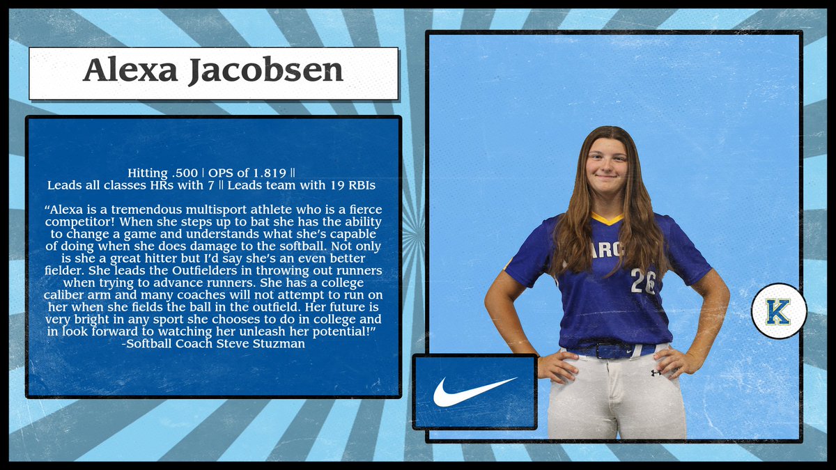 KearneyBearcats's tweet photo. Softball Highlight: Alexa Jacobsen

Hitting a .500, Alexa leads all classes in the state with a current season home run record of 7. She also leads Bearcat Softball in RBIs of 19. Way to go Alexa!! #pawsup https://t.co/wlpUlJNEA7