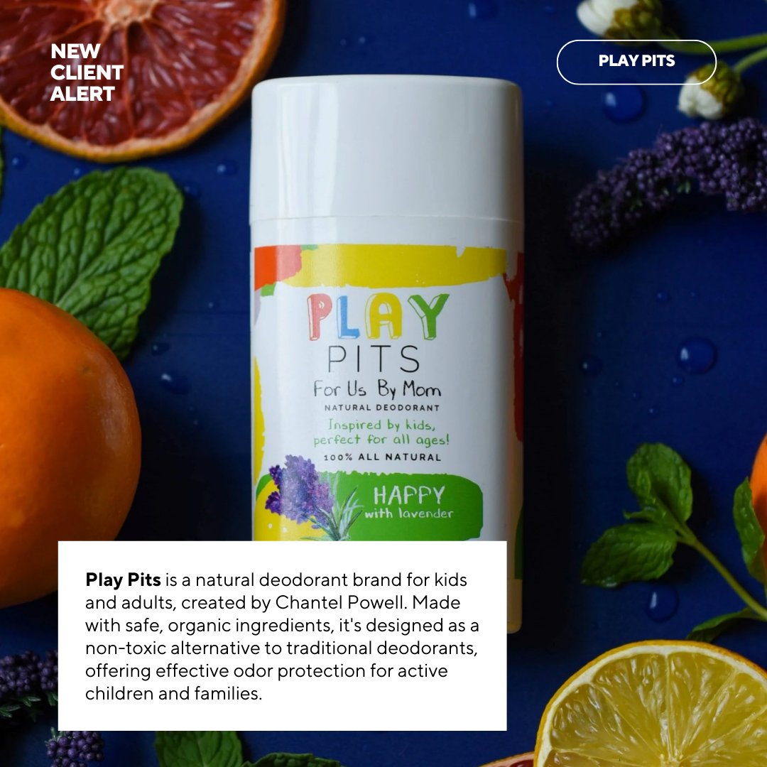 WhitPR's tweet photo. #WPRNewClient: We’re thrilled to welcome @PlayPits to the family! Created by mompreneur @iamchantellove, Play Pits is the ultimate natural deodorant designed for kids and families.

Stay tuned for more updates with Play Pits! 

#PlayPits #NaturalDeodorant #FamilyFresh https://t.co/rHN2Q9gHBM