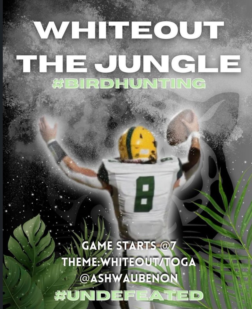 ahsstud's tweet image. ITS GAMEDAY!!
Nothing like a GAME IN THE JUNGLE!!!!
It's Week 4 of the 24-25 Season and another exciting game is HERE!!!
BE THERE and OVERFLOW the stands!
Vs. De Pere @Ashwaubenon High school
THEME: WHITEOUT/Toga (Seniors only)
7:00 pm kickoff
LETS PACK THE STUDENT SECTION