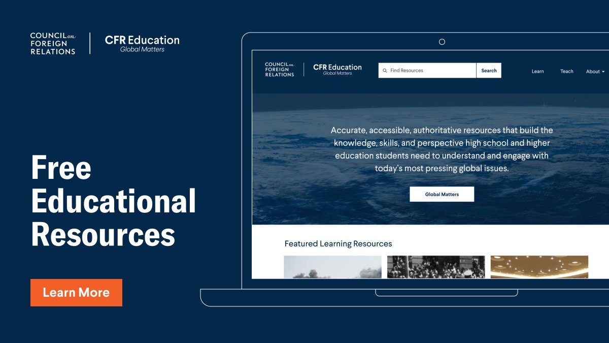 Council on Foreign Relations (@cfr_org) on Twitter photo 📝 The school year is officially underway and <a href="/CFR_Education/">CFR Education</a> is here to help as educators do the critical work of teaching students about global affairs.
Explore the hundreds of free teaching and learning resources that can supplement your curriculum: on.cfr.org/3ZoQ5cC 📝 The school year is officially underway and <a href="/CFR_Education/">CFR Education</a> is here to help as educators do the critical work of teaching students about global affairs.
Explore the hundreds of free teaching and learning resources that can supplement your curriculum: on.cfr.org/3ZoQ5cC