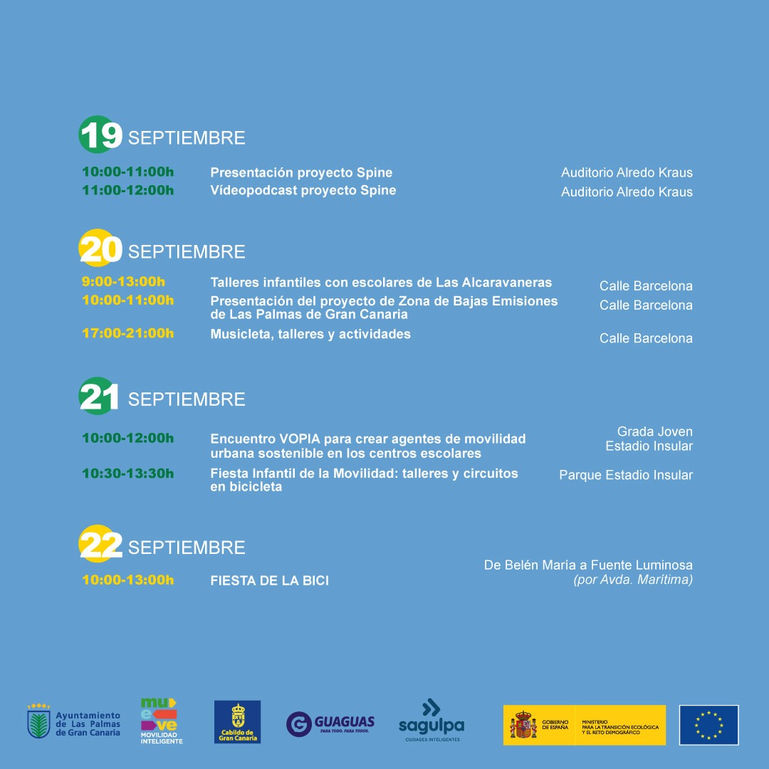 𝗣𝗥𝗢𝗚𝗥𝗔𝗠𝗔 𝗦𝗘𝗠 𝟮𝟬𝟮𝟰 👀👇

📅 Del 16 al 22 de septiembre
📍 Las Palmas de Gran Canaria

#LPGCMovilidad #MobilityWeek #SEM2024 #EspaciosPublicosCompartidos