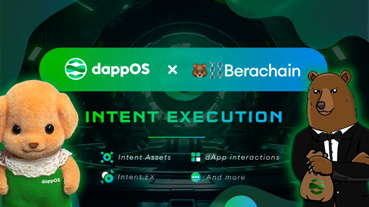dappOS_com's tweet photo. Intent Execution for @Berachain 🐻🚀

BM BM, dappOS is joining forces with Berachain, a high-performance EVM-Identical Layer 1 blockchain to revolutionize the user experience and asset utility in the Web3 space.

This integration exemplifies the potential of intent to transform the Web3 landscape. By introducing Berachain's native yield assets into intent assets, users can enjoy the yield opportunities in Berachain's ecosystem without losing flexibility in different scenarios.

Learn more: https://t.co/Fv1WHpvCwx