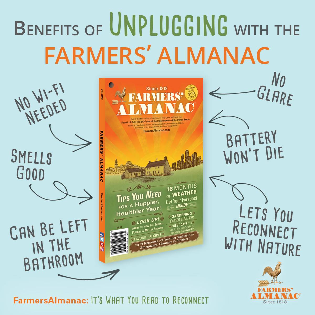FarmersAlmanac's tweet photo. Ditch the screens and discover the joy of slowing down with the Farmer's Almanac. This timeless read is packed with practical advice, fascinating facts, and wisdom to refresh your mind. Unplug, get cozy, and reconnect with the simple things. Your mind (and your battery) will thank you. https://t.co/q8OKtz9pOB