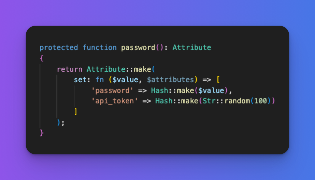 laravelbackpack's tweet photo. #Laravel Tip

When a user updates their password, it's more secure to also change the API Token - right? Here's how to quickly do it via mutator: https://t.co/qp1fR4QAqR