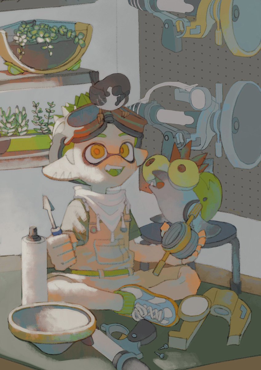 Tiripow_bm's tweet image. スズメもメンテが気になるみたいだよ〜
#splatoonart