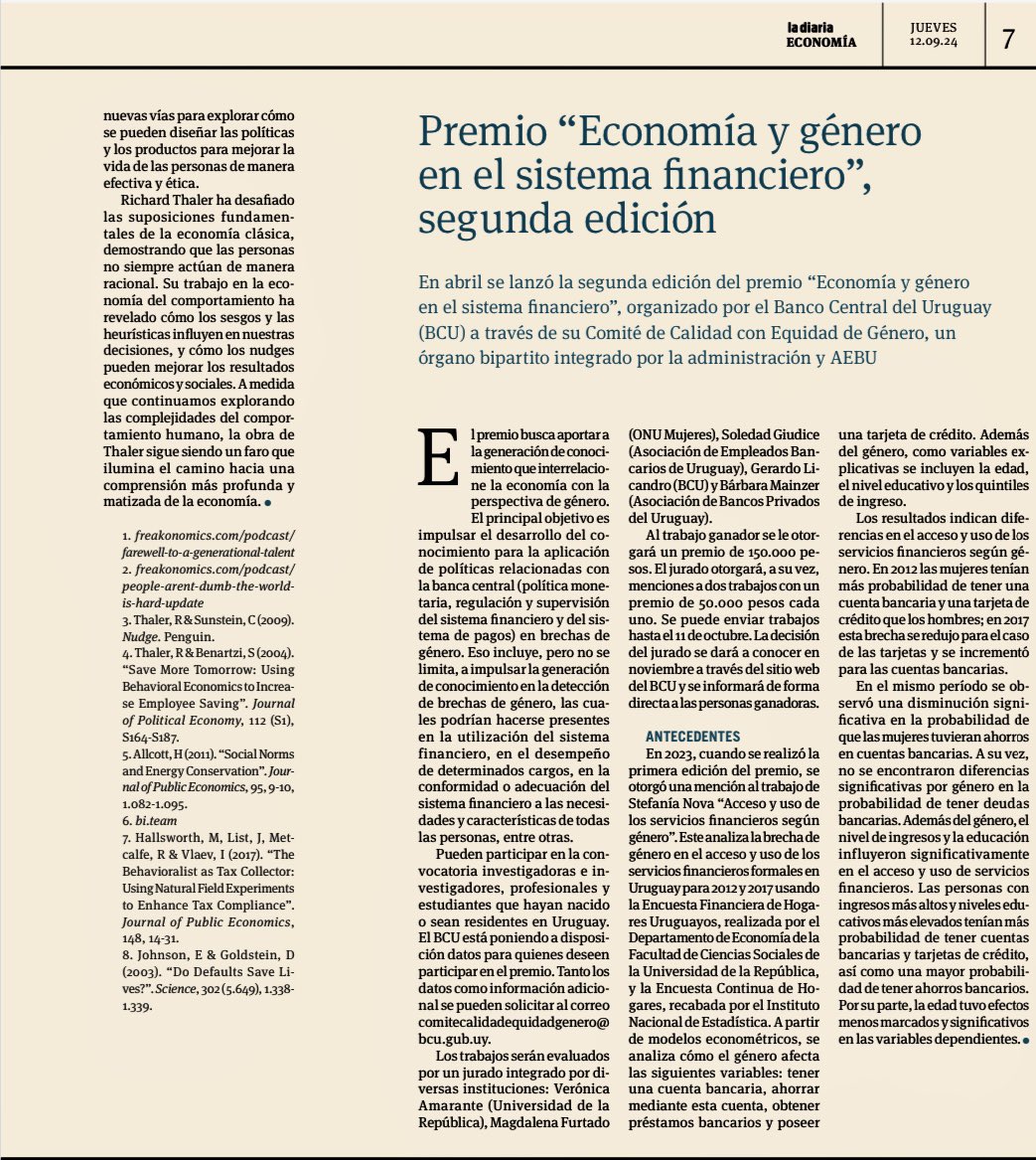✍🏻¿𝐍𝐨𝐬 𝐜𝐨𝐦𝐩𝐨𝐫𝐭𝐚𝐦𝐨𝐬 𝐜𝐨𝐦𝐨 𝐝𝐢𝐜𝐞𝐧 𝐥𝐨𝐬 𝐞𝐜𝐨𝐧𝐨𝐦𝐢𝐬𝐭𝐚𝐬?
Comparto mi columna del mes de septiembre para el suplemento de Economía
ladiaria.com.uy/economia/artic…