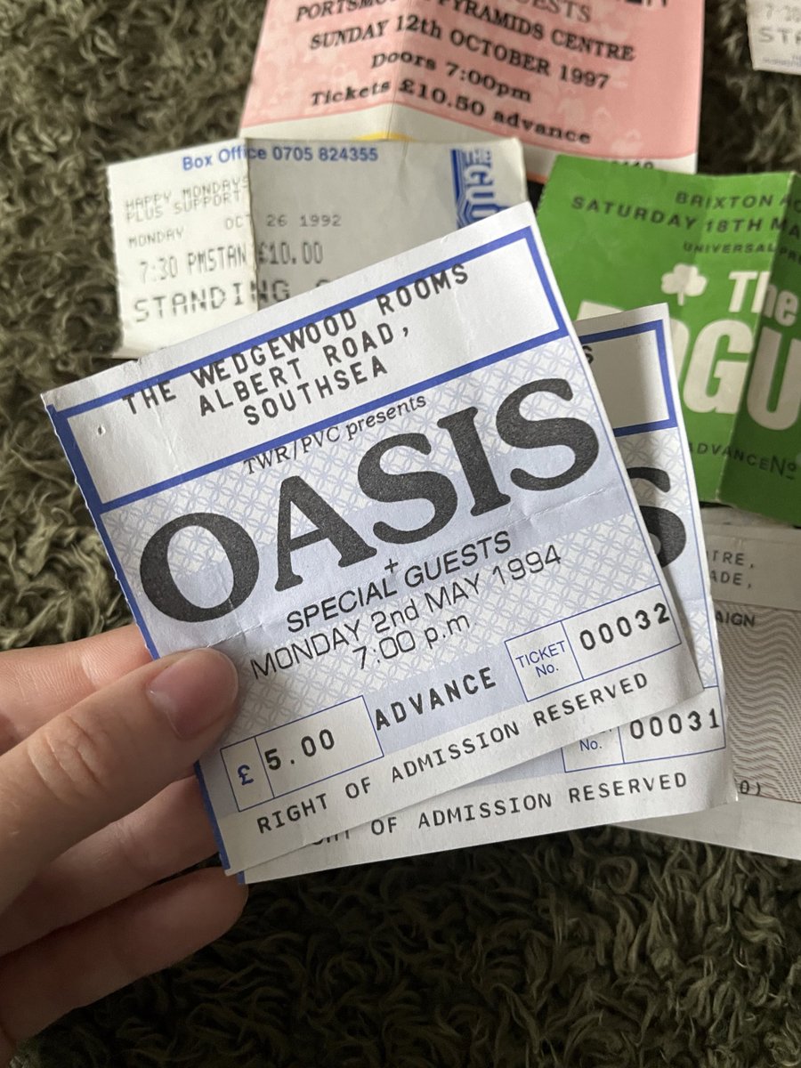 s0phiesullivan's tweet photo. For everyone who’s just spent hundreds of pounds on a ticket to the Oasis reunion at Wembley… here’s Mum &amp; Dads tickets from seeing them (first single, Supersonic) in ‘94, in our hometown, for FIVE POUNDS. Unbelievable. https://t.co/PqkkDavSD4
