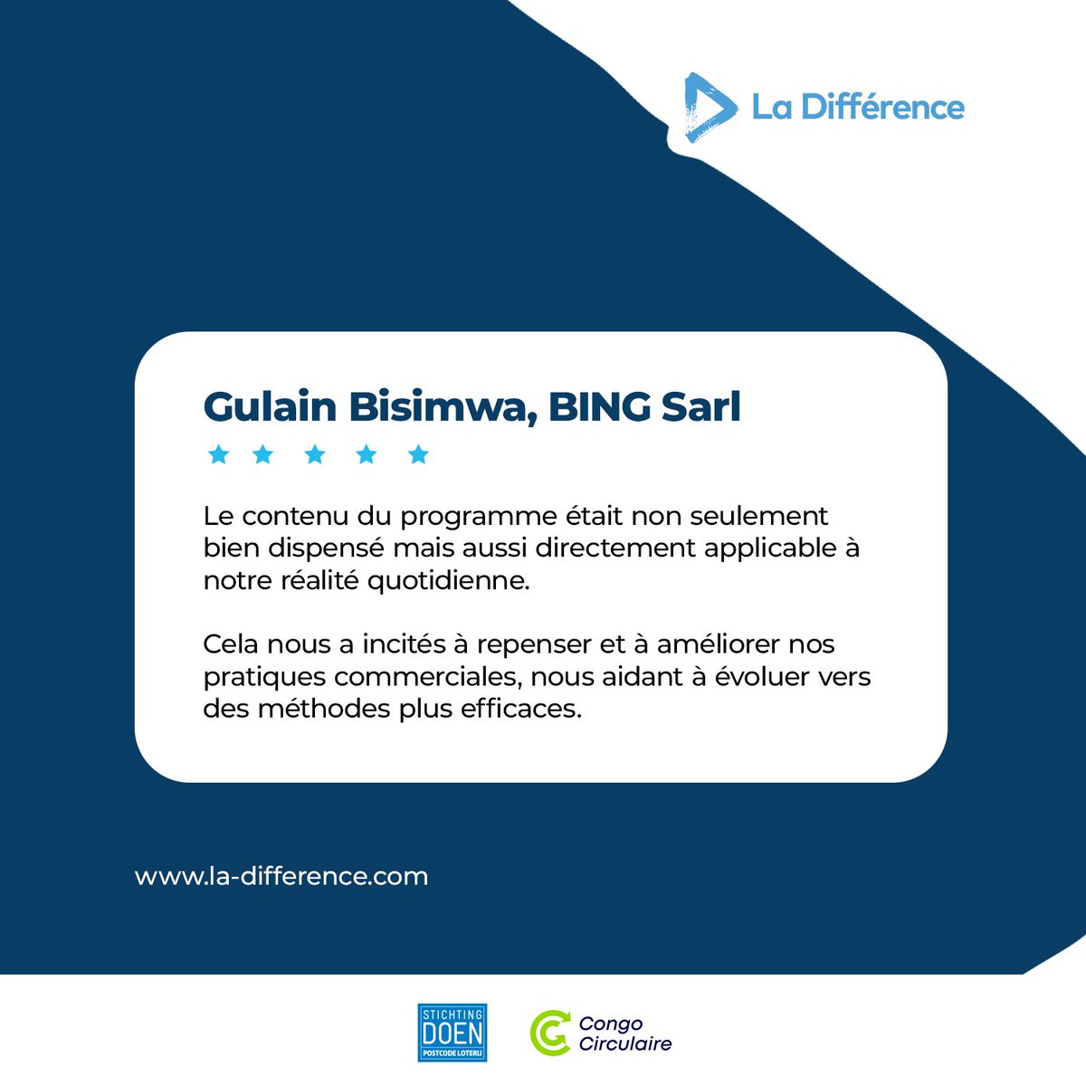 Nous avons clôturé avec succès la promotion AP4, dédiée aux entr. du secteur de l'écon. circulaire. À l'issue, Gulain Bisimwa, DG de BING Sarl, une entr. spécialisée dans la transformation des déchets biodégradables en charbon et engrais organique, partage son expérience.