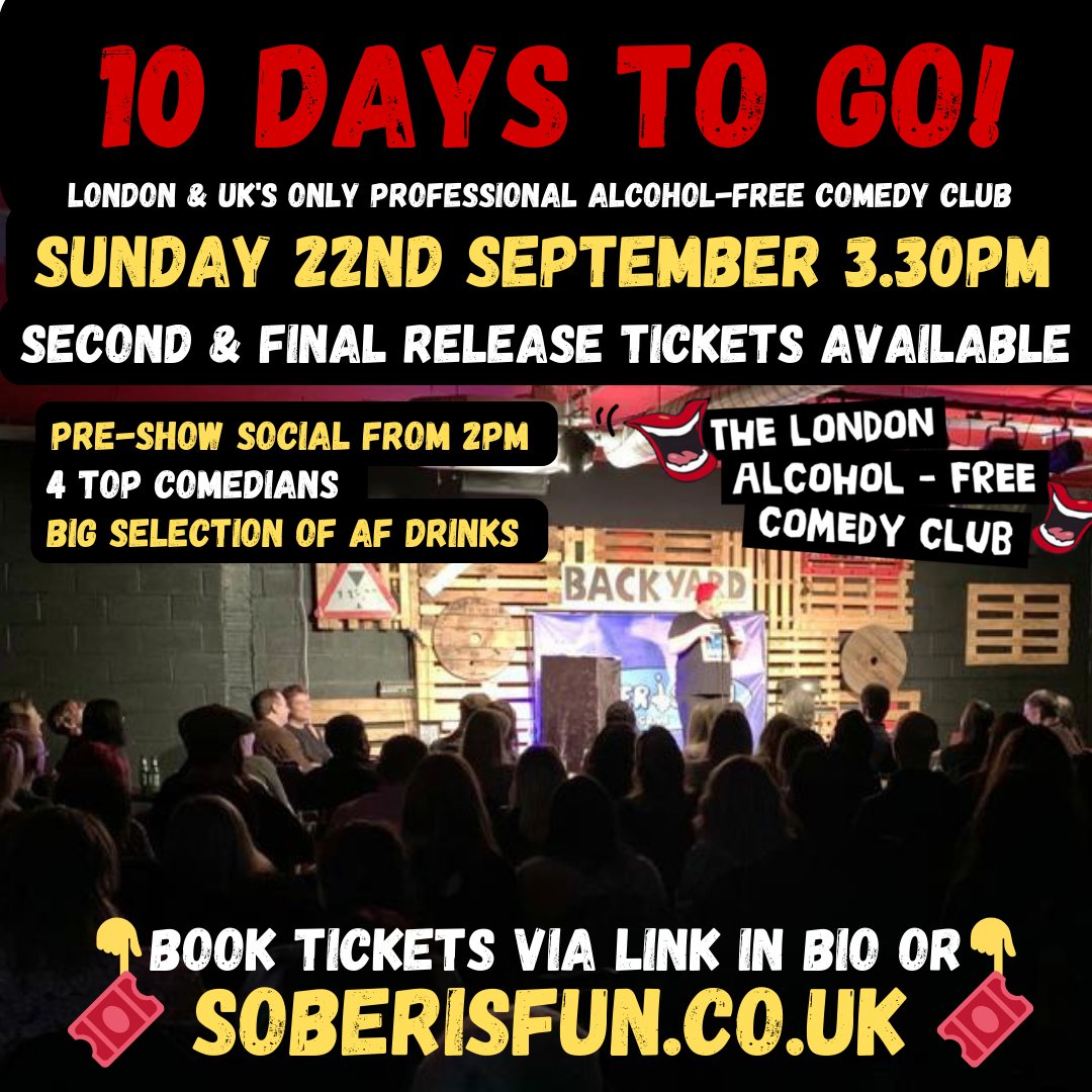 fun_sober's tweet photo. 💥 DON'T MISS THIS! 💥
We are just 10 days away from another incredible afternoon of Sober Laughing Out Loud! 💯❤️.
Join us at @Backyard_Comedy
🎟️B0OK TIX VIA LINK IN BIO OR https://t.co/TiG8pYwiLm 🎟️
#sober #Alcoholfree #recoverymonth #RecoveryPosse #londonevent #soberevent https://t.co/b30oHdkP2i