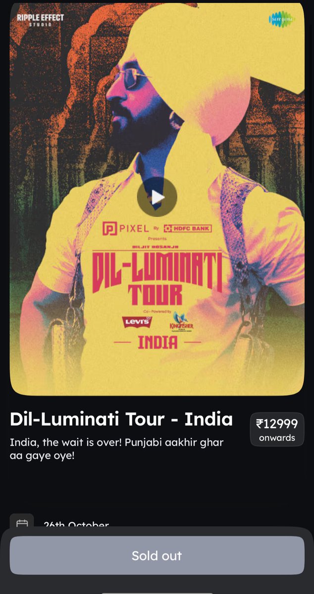ikaurish's tweet photo. @diljitdosanjh 3 min ch sold out hogiyaan ticketaaa😭😭 Na Chandigarh Na Delhi. 
Please Hor dates add krdo ASAP! 
Pleasiiaa🥹🥺 https://t.co/SBFyLQo2yD