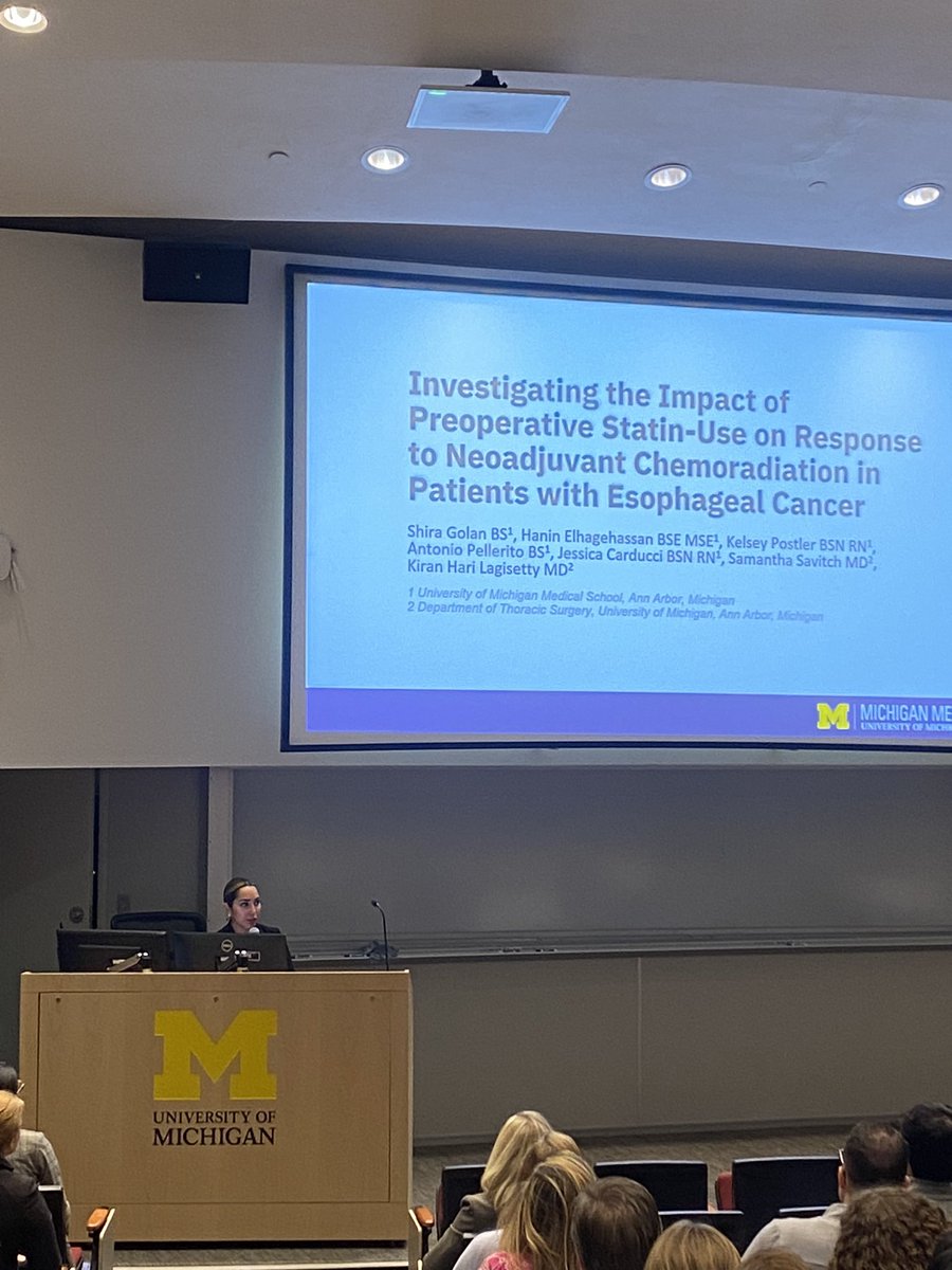 Jessica Carducci (@jcarducci44) on Twitter photo So proud of Shira Golan, M2, presenting on our work investigating the impact of pre-operative statin use on neoadjuvant therapy in patients with esophageal adenocarcinoma under the mentorship of @kiranlagisetty ! This girl is on her way to CT surgery 💪🏻
<a href="/UMichSurgery/">Michigan Surgery</a> <a href="/aws_umich/">AWS at University of Michigan</a> So proud of Shira Golan, M2, presenting on our work investigating the impact of pre-operative statin use on neoadjuvant therapy in patients with esophageal adenocarcinoma under the mentorship of @kiranlagisetty ! This girl is on her way to CT surgery 💪🏻
<a href="/UMichSurgery/">Michigan Surgery</a> <a href="/aws_umich/">AWS at University of Michigan</a>