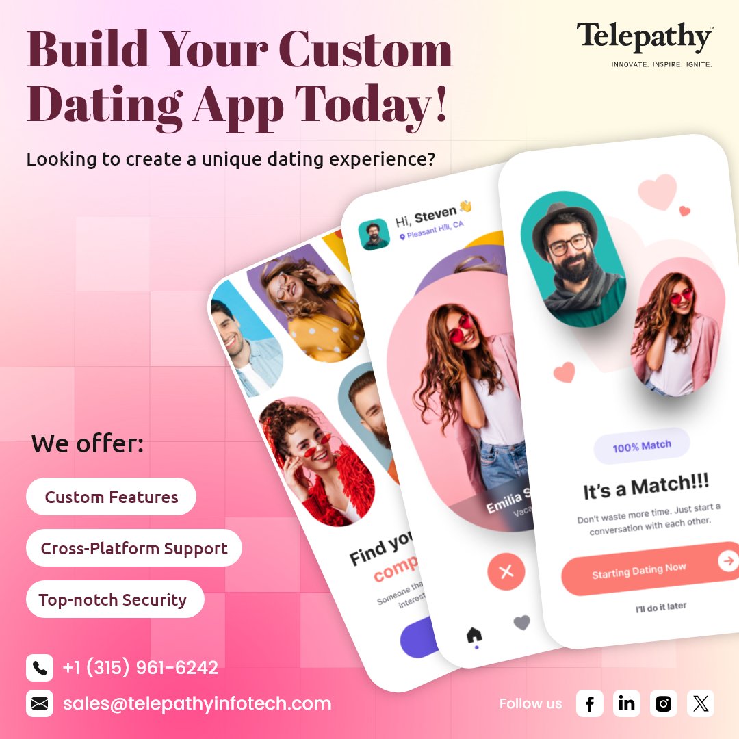 Telepathysocial's tweet image. 🚀 Ready to revolutionize dating? We craft sleek, secure apps that connect hearts and spark love. Let’s make magic happen together! 💘📩

📩 DM us to get started!  

Sales@telepathyinfotech.com

#DatingApp #TechForLove #AppDev #FindLove #Innovate