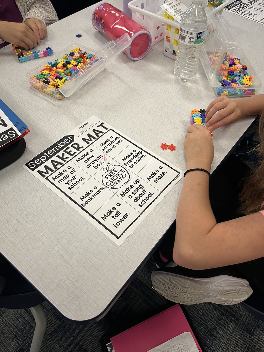 We’re getting in the swing of our morning monthly maker mats! No better way to start the day than making/building! Building mazes and spinning tops! <a href="/MrsBenzTIS/">Mrs. Benz</a>