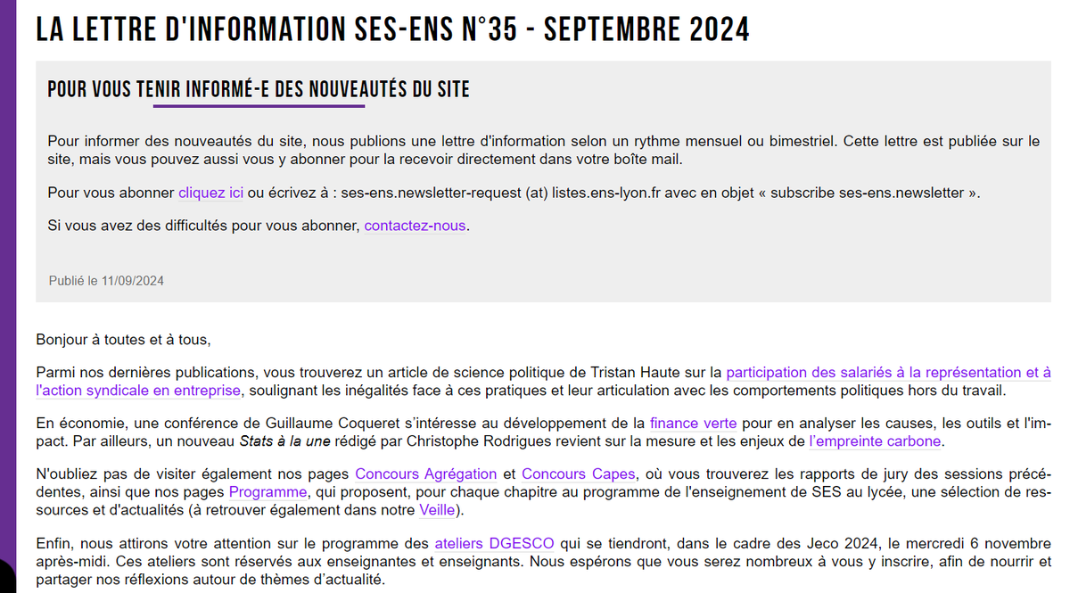 SES-ENS (@ses_ens) on Twitter photo La newsletter n° 35 de <a href="/ses_ens/">SES-ENS</a> est en ligne : ses.ens-lyon.fr/nous-suivre/le…
🔎Au programme : participation des salariés en entreprise, finance verte, empreinte carbone et ateliers enseignants des Jeco 2024.
🎒Bonne rentrée à toutes et tous !
<a href="/eduscol_SES/">éduscol SES</a>
<a href="/_APSES_/">L'APSES quitte X | Rdv sur @apses.bsky.social</a>
#SES #SitesExperts La newsletter n° 35 de <a href="/ses_ens/">SES-ENS</a> est en ligne : ses.ens-lyon.fr/nous-suivre/le…
🔎Au programme : participation des salariés en entreprise, finance verte, empreinte carbone et ateliers enseignants des Jeco 2024.
🎒Bonne rentrée à toutes et tous !
<a href="/eduscol_SES/">éduscol SES</a>
<a href="/_APSES_/">L'APSES quitte X | Rdv sur @apses.bsky.social</a>
#SES #SitesExperts