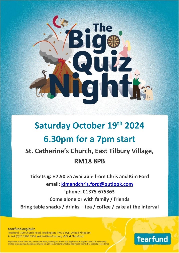 TransThur's tweet photo. The Big Bible Quiz 19th of October 6:30pm at St Catherine East Tilbury £7.50 a ticket.
https://t.co/lhM9Npwbcy https://t.co/IPAjCC9AFx