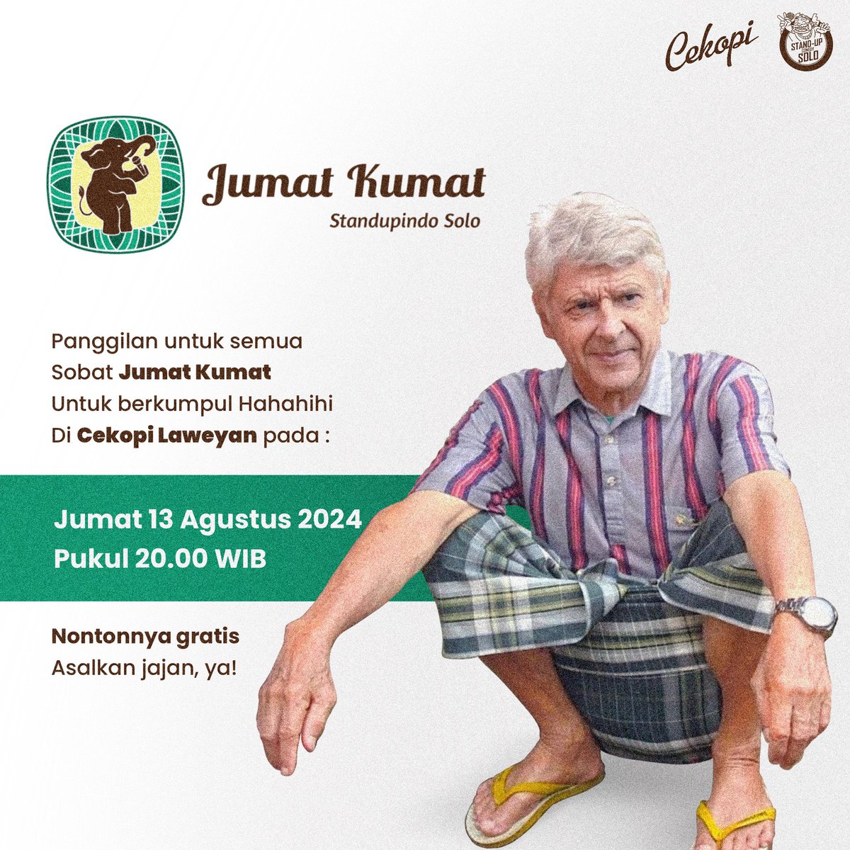 𝐈𝐧𝐟𝐨 𝐚𝐜𝐚𝐫𝐚 𝐚𝐬𝐨𝐨𝐲𝐲𝐲~

Terselenggara besok sebagai ajang sebagai ajang latihan materi para standing comedian, dimulai pukul 20.00 WIB hanya di <a href="/CeKopi/">Cekopi</a>. Acaranya gratis tapi wajib jajan ya. 👌

Nek pengen nyobo openmic iso daftar lewat DM ya, Lur! 📲