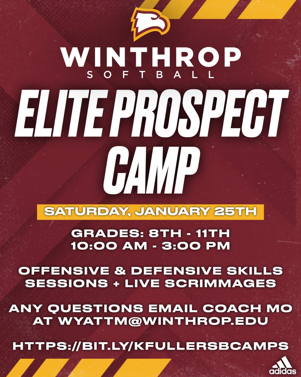 💥CAMP ALERT💥

Cool 🌡️ = Cool things happening on the Hill! Mark your 🗓️to come out and #ROCKtheHILL with us this Fall/Winter!

Elite Prospect Camp X 2⃣
All-Skills Clinics X 7⃣

Registration🔗bit.ly/kfullersbcamps
⁉️📧 Coach Mo - wyattm@winthrop.edu 

#WUon2 | #ROCKtheHILL 🤘