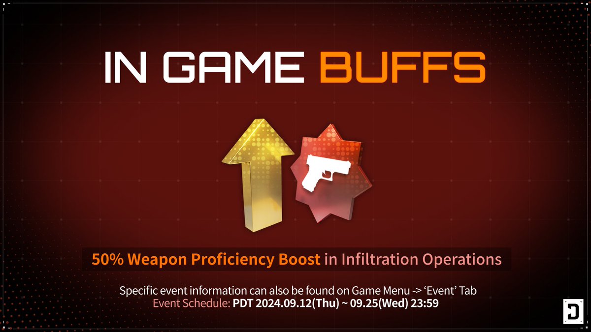 New events are live! 🎉 Complete Daily Tasks &amp; earn rewards, plus enjoy 50% Weapon Proficiency Boost in Infiltration Operations! 🚀