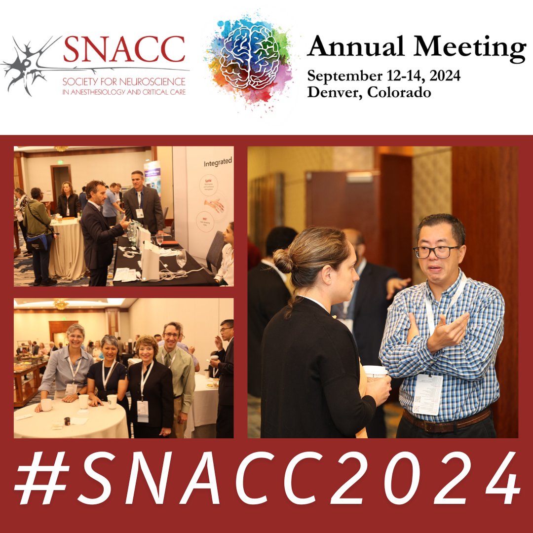 SNACCNeuro's tweet image. 🍾 Kick Off #SNACC2024 with Our Opening Reception on September 12! Join us as we launch the SNACC Annual Meeting. Connect with colleagues and start the meeting off with great conversations in a relaxed atmosphere. #OpeningReception #Neuroscience #Anesthesiology