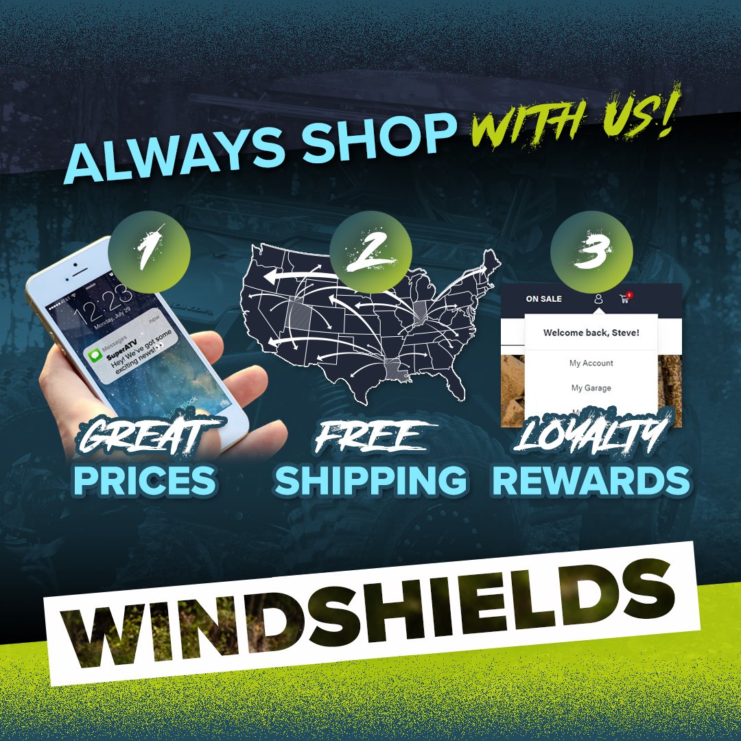superatvtweet's tweet image. 🛡 #SuperATV windshields give you clear views without compromising your protection or safety. Glass windshields are perfect if you’re worried about stuff like sand, gravel, rocks, or branches scratching your windshield. They’re DOT approved and stamped. Our #polycarbonate