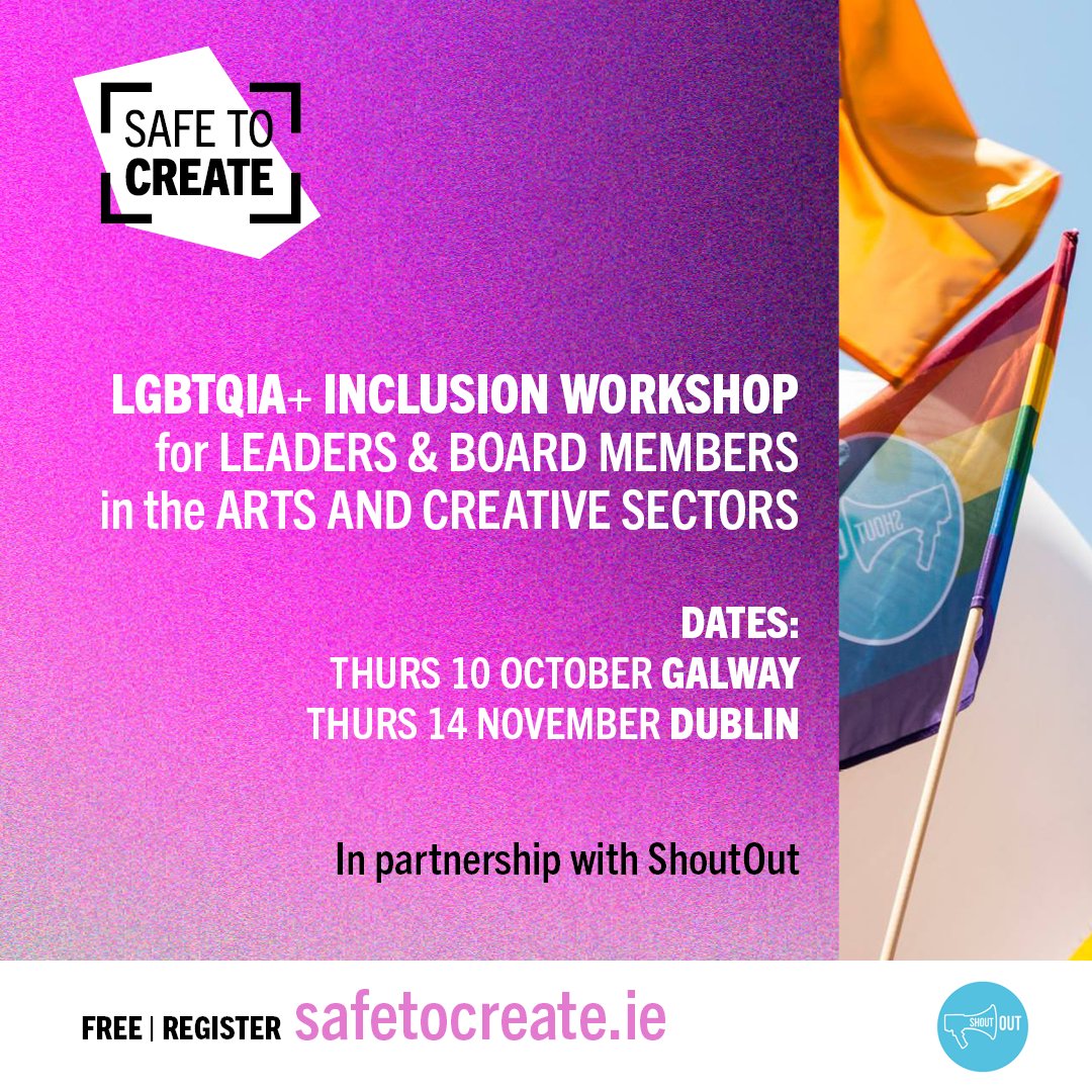 safetocreate_ie's tweet image. *NEW WORKSHOP ALERT*
LGBTQIA+ Inclusion, for Leaders and Board Members 
with ShoutOut
10 Oct #GALWAY
14 Nov #DUBLIN
For Leaders &amp;amp; Board Members who want to lead confidently as an LGBTQIA+ ally or advocate in their work. 
Free/Register, learn more/book: 
loom.ly/-_rpsvY
