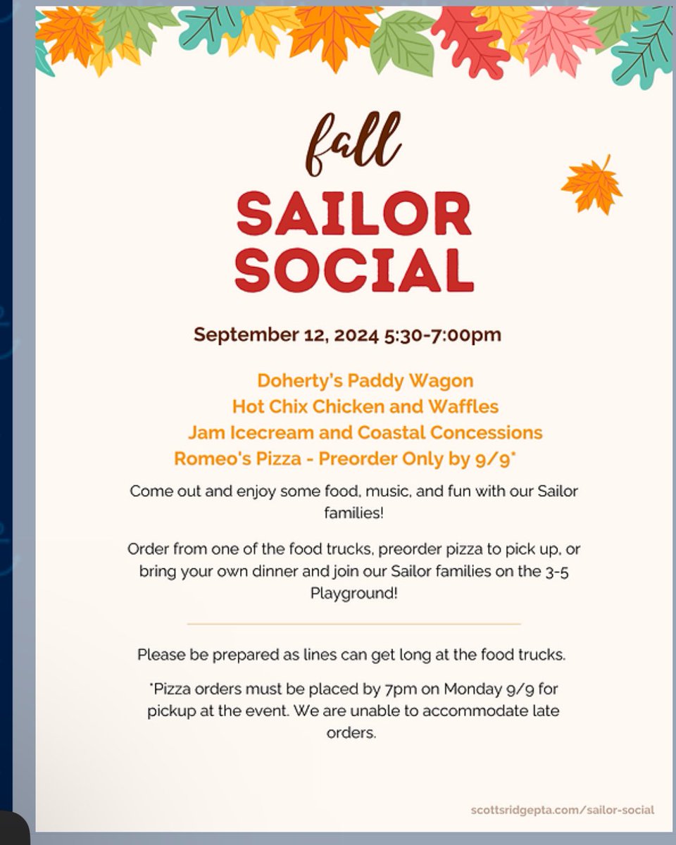 Can’t wait to see everyone tonight at the Fall Sailor Social!