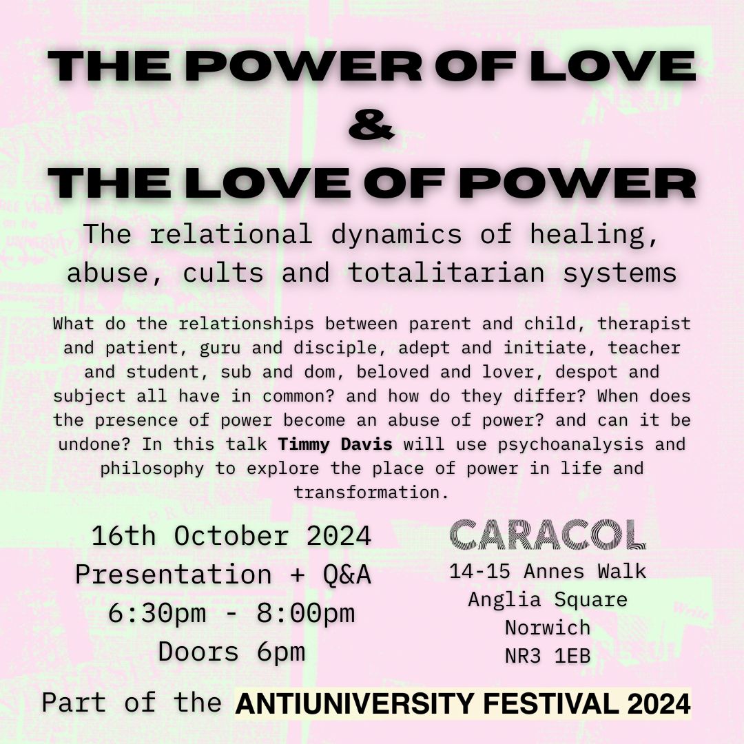 Timmy Davis (@timmyjsdavis) on Twitter photo I'm taking part in the <a href="/antiuniversity/">ANTIUNIVERSITY NOW</a> Festival by presenting this talk at <a href="/CaracolBooks/">Caracol Books</a> in Norwich on 16/10/24
I hope to see some of you there!
Find out more on the ticket link here
eventbrite.co.uk/e/the-power-of… I'm taking part in the <a href="/antiuniversity/">ANTIUNIVERSITY NOW</a> Festival by presenting this talk at <a href="/CaracolBooks/">Caracol Books</a> in Norwich on 16/10/24
I hope to see some of you there!
Find out more on the ticket link here
eventbrite.co.uk/e/the-power-of…