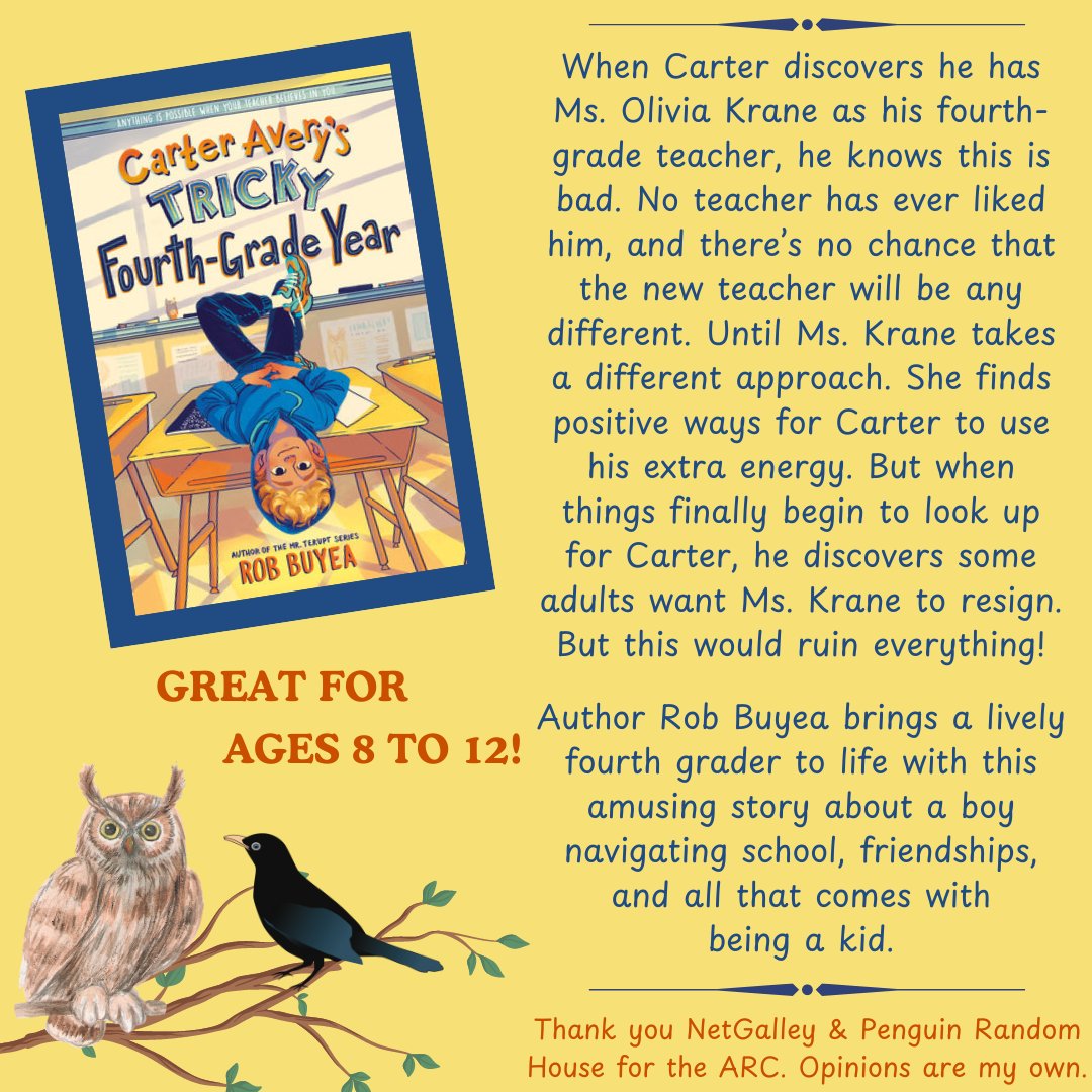 Andrea Keyo (@andreakeyo) on Twitter photo Carter Avery’s Tricky Fourth-Grade Year is <a href="/RobBuyea/">Rob Buyea</a>’s newest book. He injects the same humor, honesty, & heart into the lovable Carter, as in his other stories’ characters. Thank you <a href="/penguinrandom/">Penguin Random House 🐧🏠📚</a> and @netgalley for the ARC!
<a href="/randomhousekids/">Random House Children's Books</a>
<a href="/penguinusa/">Penguin Books USA</a>
<a href="/RHCBEducators/">Random House Children's Books Teachers & Librarian</a>
#SCBWI Carter Avery’s Tricky Fourth-Grade Year is <a href="/RobBuyea/">Rob Buyea</a>’s newest book. He injects the same humor, honesty, & heart into the lovable Carter, as in his other stories’ characters. Thank you <a href="/penguinrandom/">Penguin Random House 🐧🏠📚</a> and @netgalley for the ARC!
<a href="/randomhousekids/">Random House Children's Books</a>
<a href="/penguinusa/">Penguin Books USA</a>
<a href="/RHCBEducators/">Random House Children's Books Teachers & Librarian</a>
#SCBWI