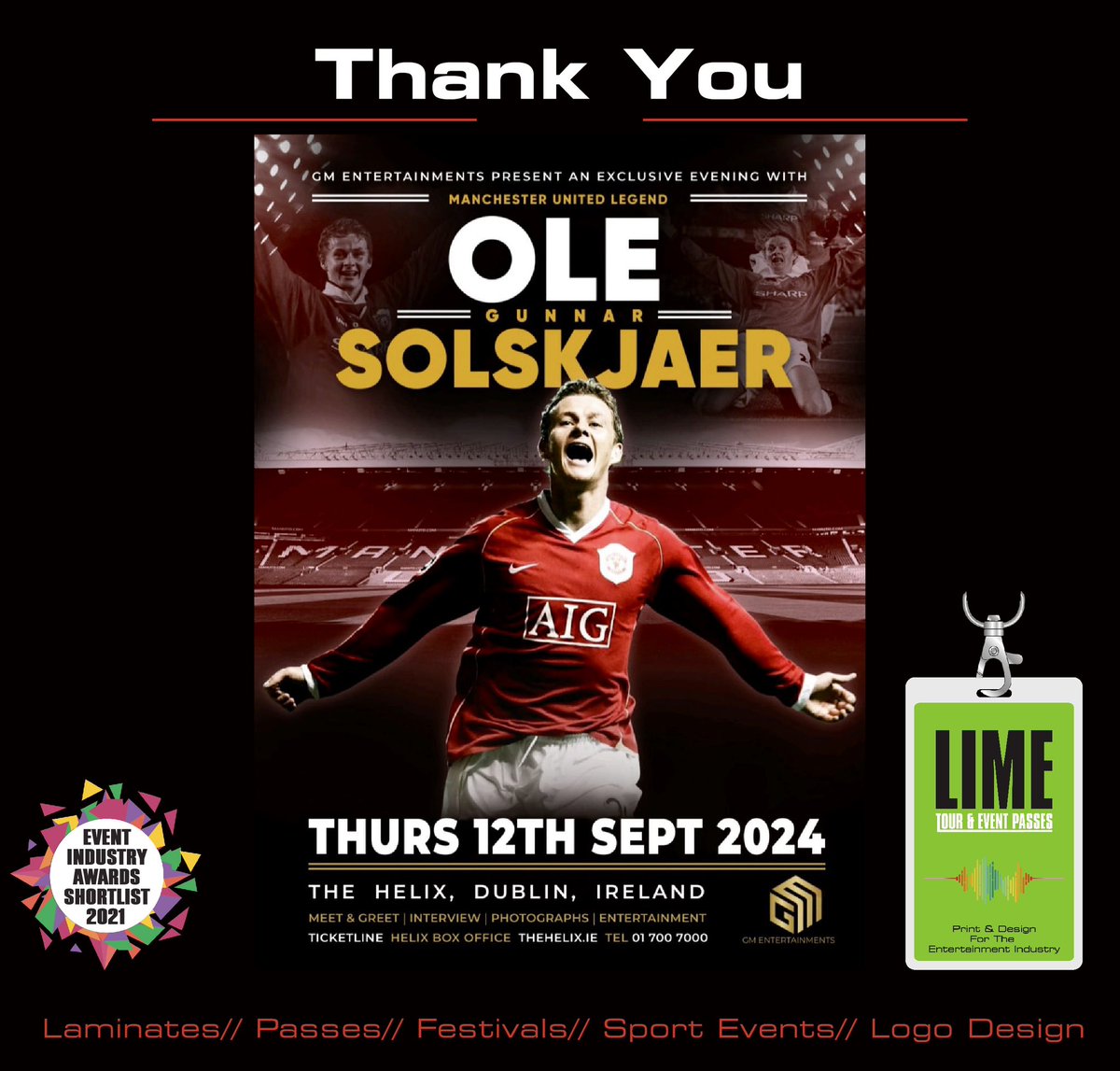 It’s not always Rock gigs or festivals some times we do sports, delighted to be working with GM Entertainments presents an unforgettable evening with Manchester United legend Ole Gunnar Solskjaer in @thehelixdublin #aaa #pass #vip #manutd #dublin #ireland #olegunnarsolskjaer