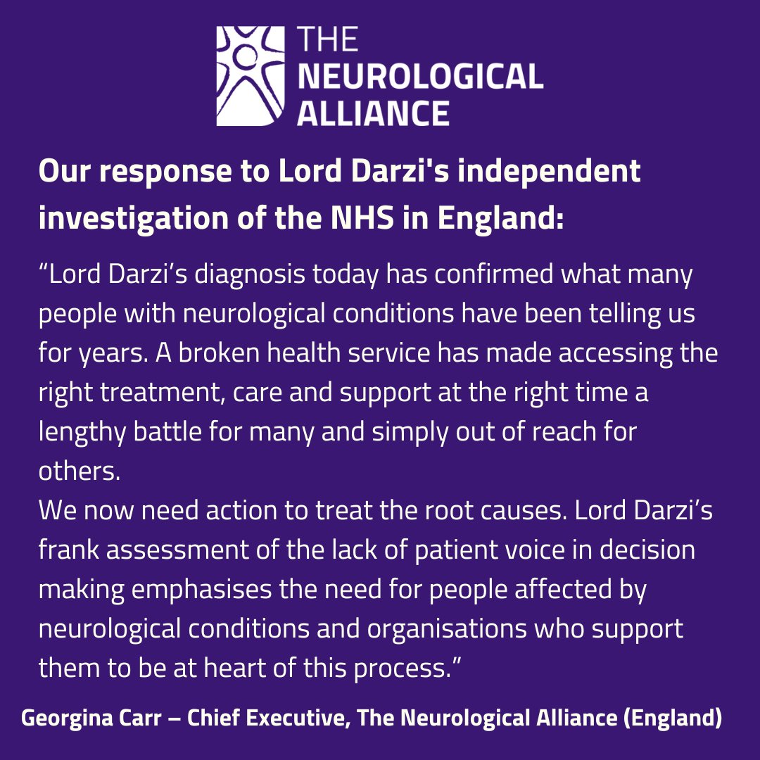 The Neurological Alliance (@neuroalliance) on Twitter photo We have responded to Lord Darziβs Independent Investigation of the NHS in England. Read the
full statement from our Chief Executive <a href="/GCarr_Neuro/">Georgina Carr</a> on our website neural.org.uk/news/the-neuroβ¦ #NHS #BackThe1in6 We have responded to Lord Darziβs Independent Investigation of the NHS in England. Read the
full statement from our Chief Executive <a href="/GCarr_Neuro/">Georgina Carr</a> on our website neural.org.uk/news/the-neuro⦠#NHS #BackThe1in6