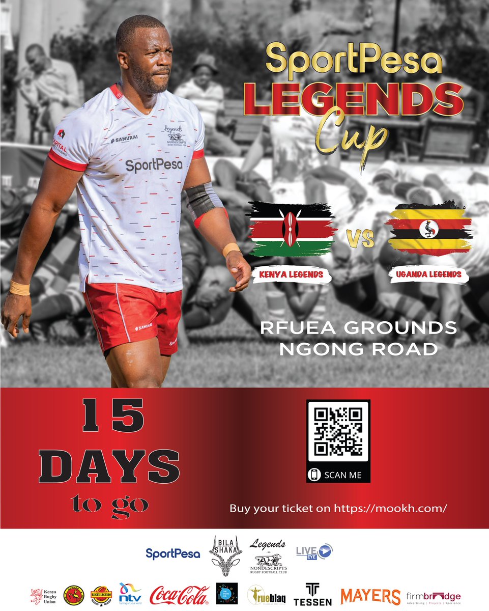 LegendsNondies's tweet photo. 15 Days to go... who makes your starting XVs for the Kenya Legends? Grab your tickets here -  https://t.co/OQ3w3mxpvu #SportPesaLegendsCup #KEvUGLegends https://t.co/4oqWibXNv5