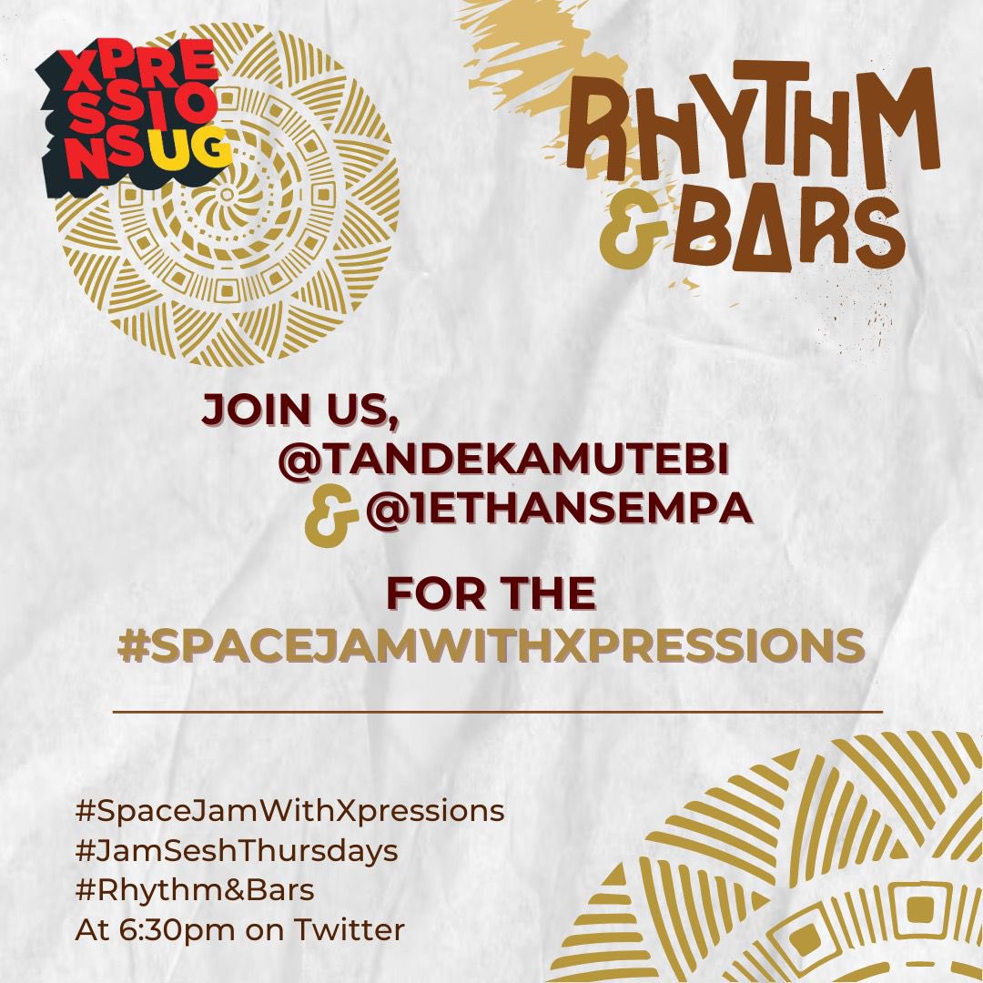 tandeka_mutebi's tweet photo. It’s #RhythmAndBars this Sunday with @XpressionsUG  🌟 &amp; as usual, @kamauwhynaina, @mwami &amp; @senteforever will start us off for #JamSeshThursdays.

Join us at 6:30pm in a glorious prelude of what’s to come 🚀. Welcome to the future of Ugandan music! 

Hosted by @1ethansempa https://t.co/EUH8pgCcP8