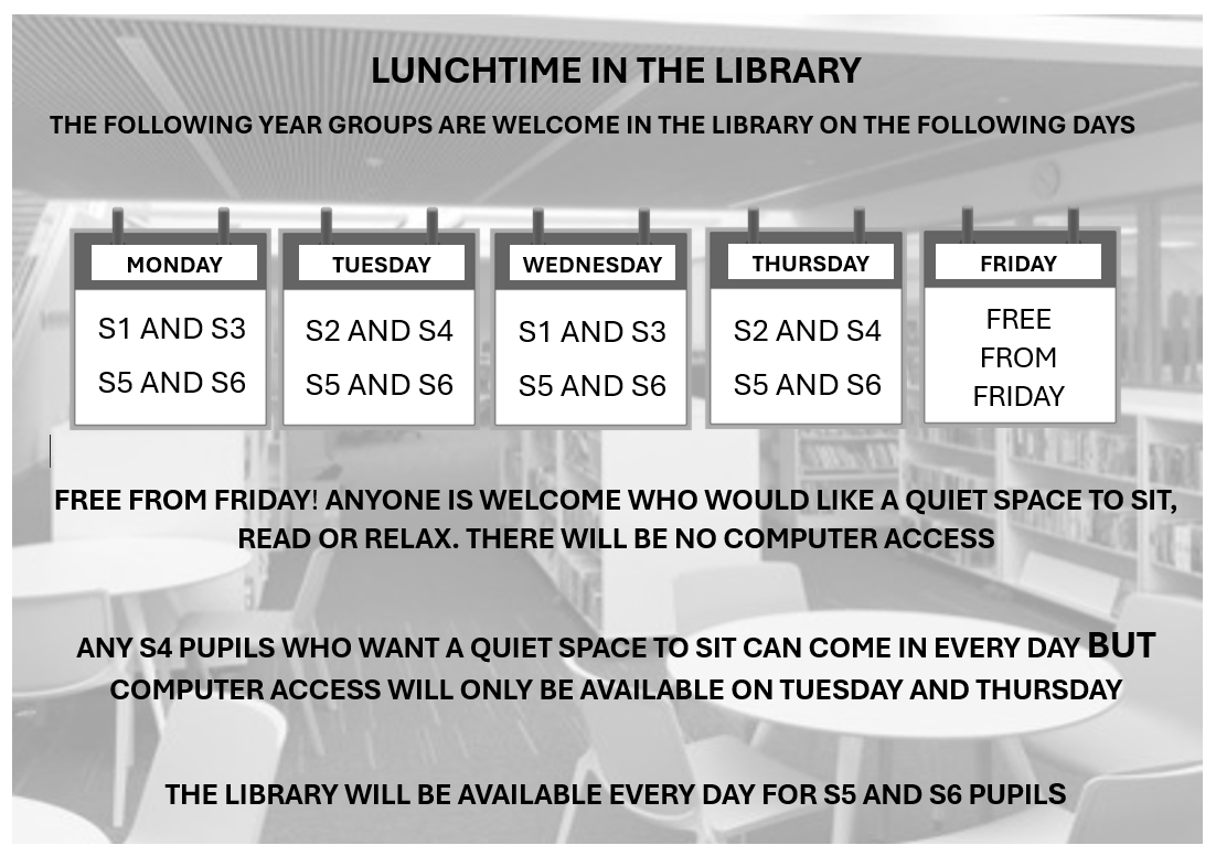 Lunchtimes <a href="/BaldragonLib/">BaldragonAcadLibrary</a> are changing a bit from next week from Monday 16th Sept. See below for more info. Looking forward to welcoming more pupils to the library and there are lots of fab books awaiting :)