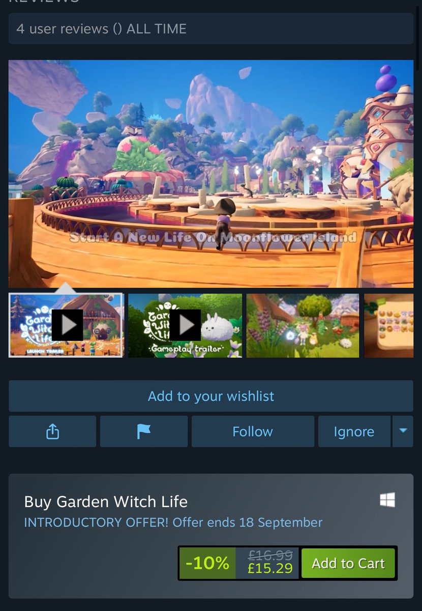 Just a heads up for anyone looking to buy Garden Witch Life today- it’s over £10 cheaper to get it on Steam than the Switch!