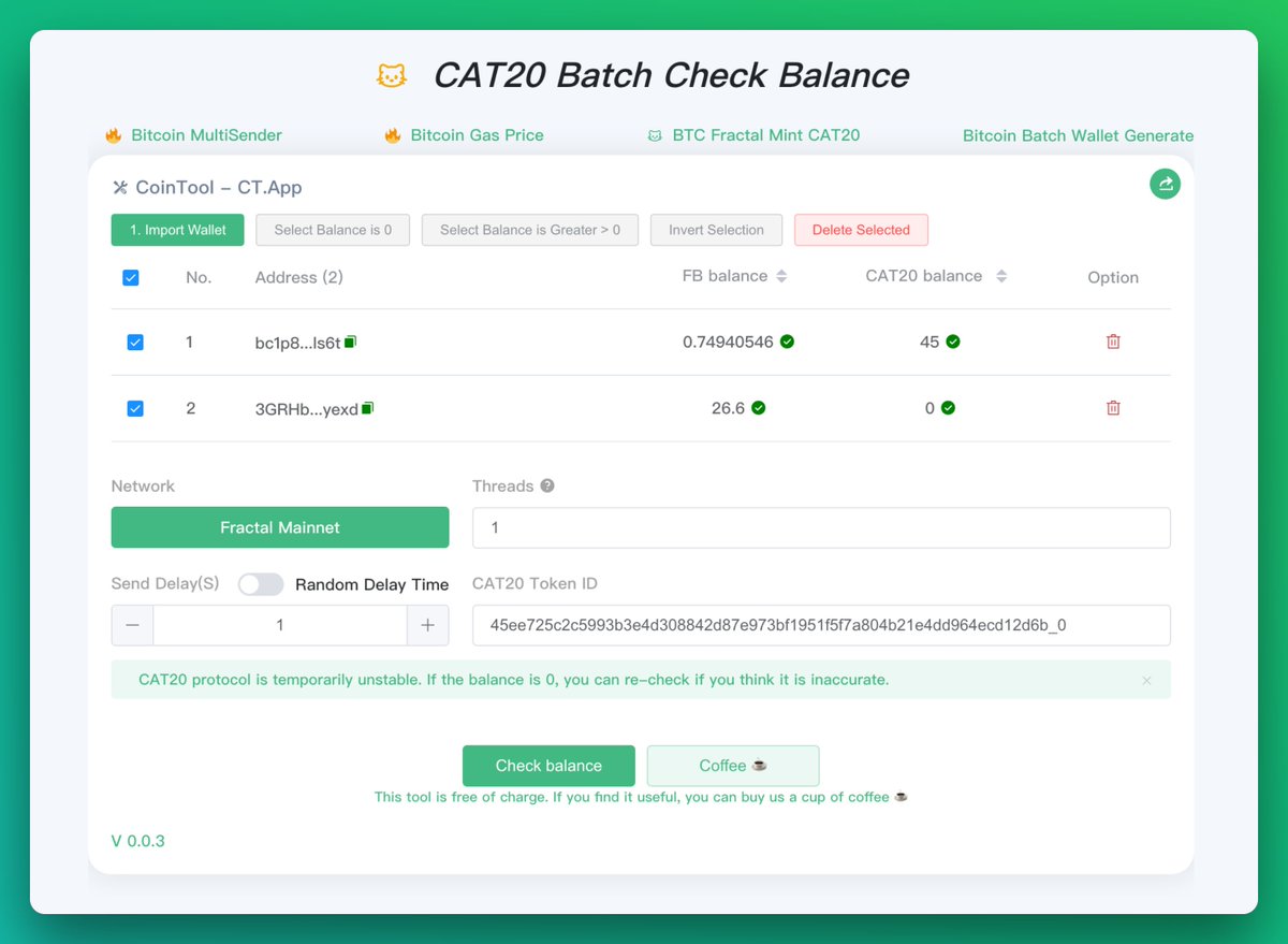New Tool - CAT20 Batch Check Balance 🔗https://t.co/brTCeFBFu0 Keep  building ⚒️ @cointool @fractal_bitcoin #Bitcoin #Fractal $BTC $FB #CAT20  #unisat