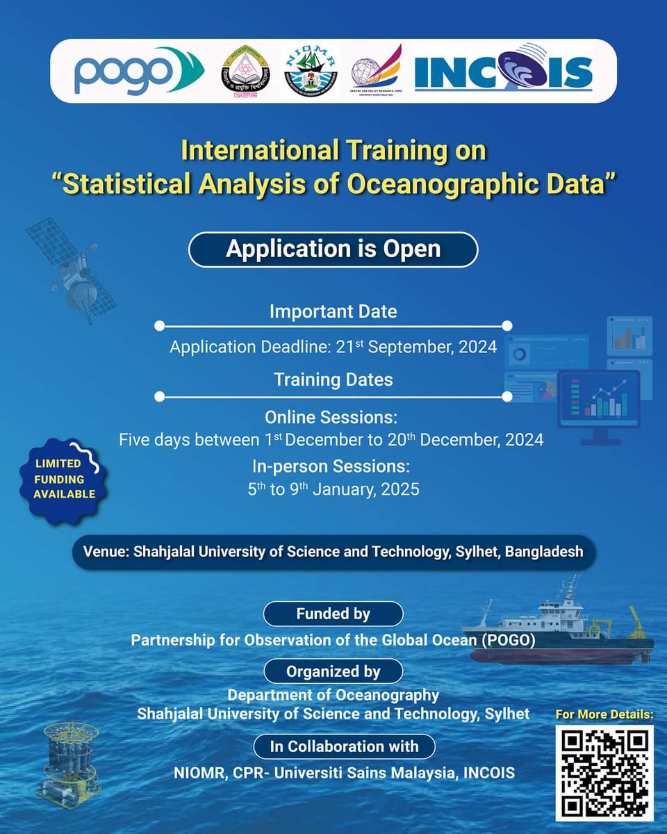 Take hold of this opportunity if you are interested in learning statistical analysis of oceanographic data 🤓 🌊 <a href="/SANCORcommunity/">South African Network for Coastal&Oceanic Research</a> <a href="/Saeonews/">SAEON</a> <a href="/NRF_News/">National Research Foundation of South Africa</a> <a href="/SAEON_GSN/">SAEON-GSN</a> 

This training is funded by <a href="/POGO_Ocean/">POGO</a>