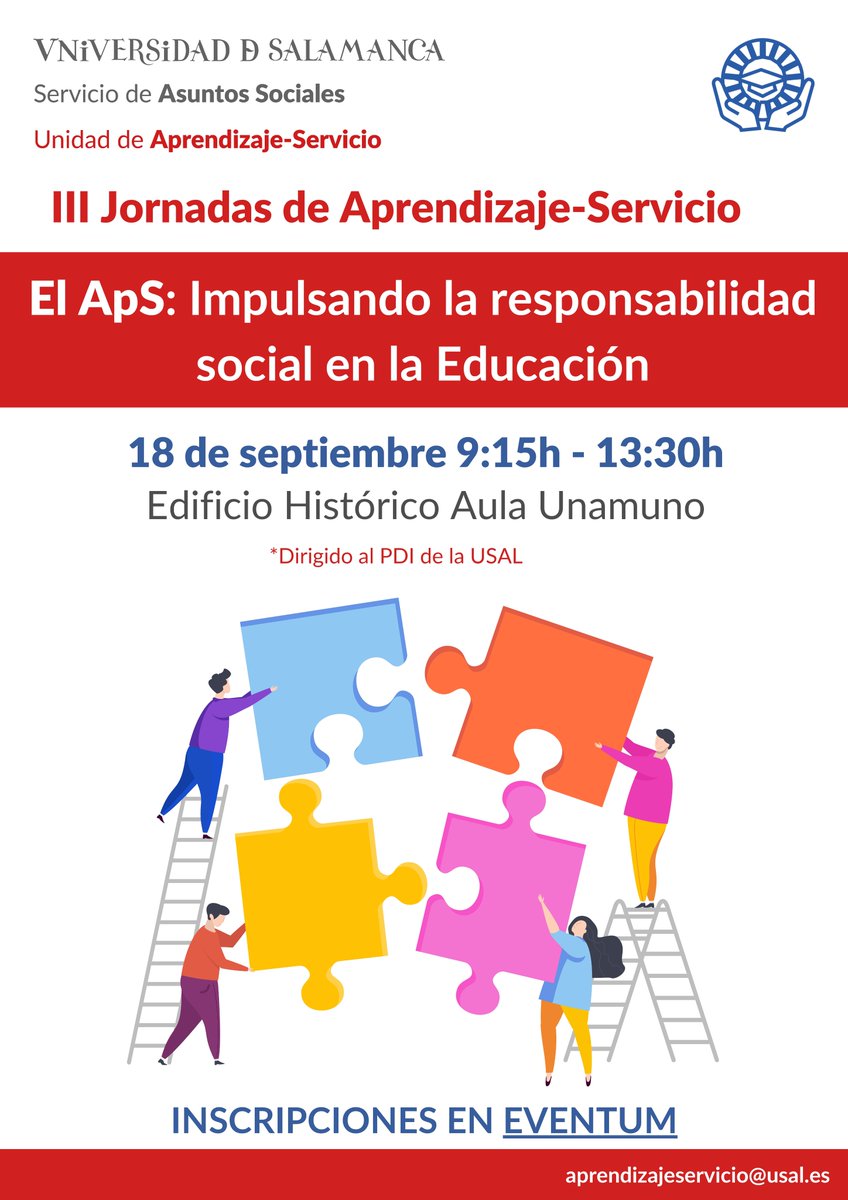 Atención profesorado de la USAL: III Jornadas de ApS Universitario. Inscripciones en: eventos.usal.es/121403/detail/…
<a href="/RedApsUSAL/">Red de Aprendizaje-Servicio. Univ. Salamanca</a> 
#IIIJornadasApSUSAL