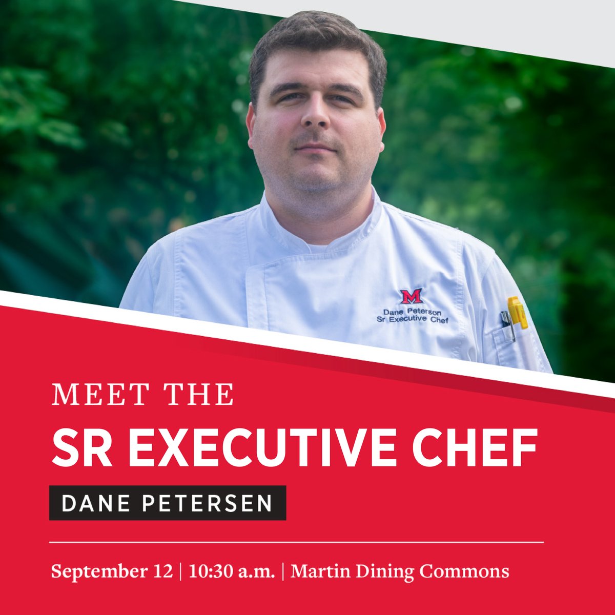Don’t miss your chance to meet Chef Petersen at Martin Dining Commons on September 12 at 10:30 a.m.! Celebrate all the hard work and passion that goes into every dish. 

#ChefAppreciationWeek #MiamiDining