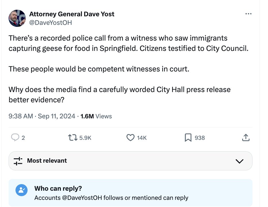 The claim that the GOP presidential nominee made in front of tens of millions was that people's cats and dogs are being abducted and eaten by Haitians in Springfield, OH.

Nobody's produced a shred of evidence for this, before or after the debate, so instead GOP partisans and