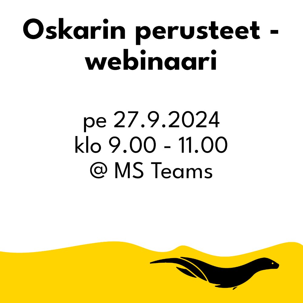 Ensi viikolla nähdään webinaarissa! 📅 Tule ja opi, mikä Oskari on ja mitä sillä voi tehdä. Webinaarissa on aikaa myös osallistujien kysymyksille, ja voit myös lähettää kysymyksesi meille ennakkoon. Lisätiedot 👉 oskariorg.github.io/news/2024/05/3…