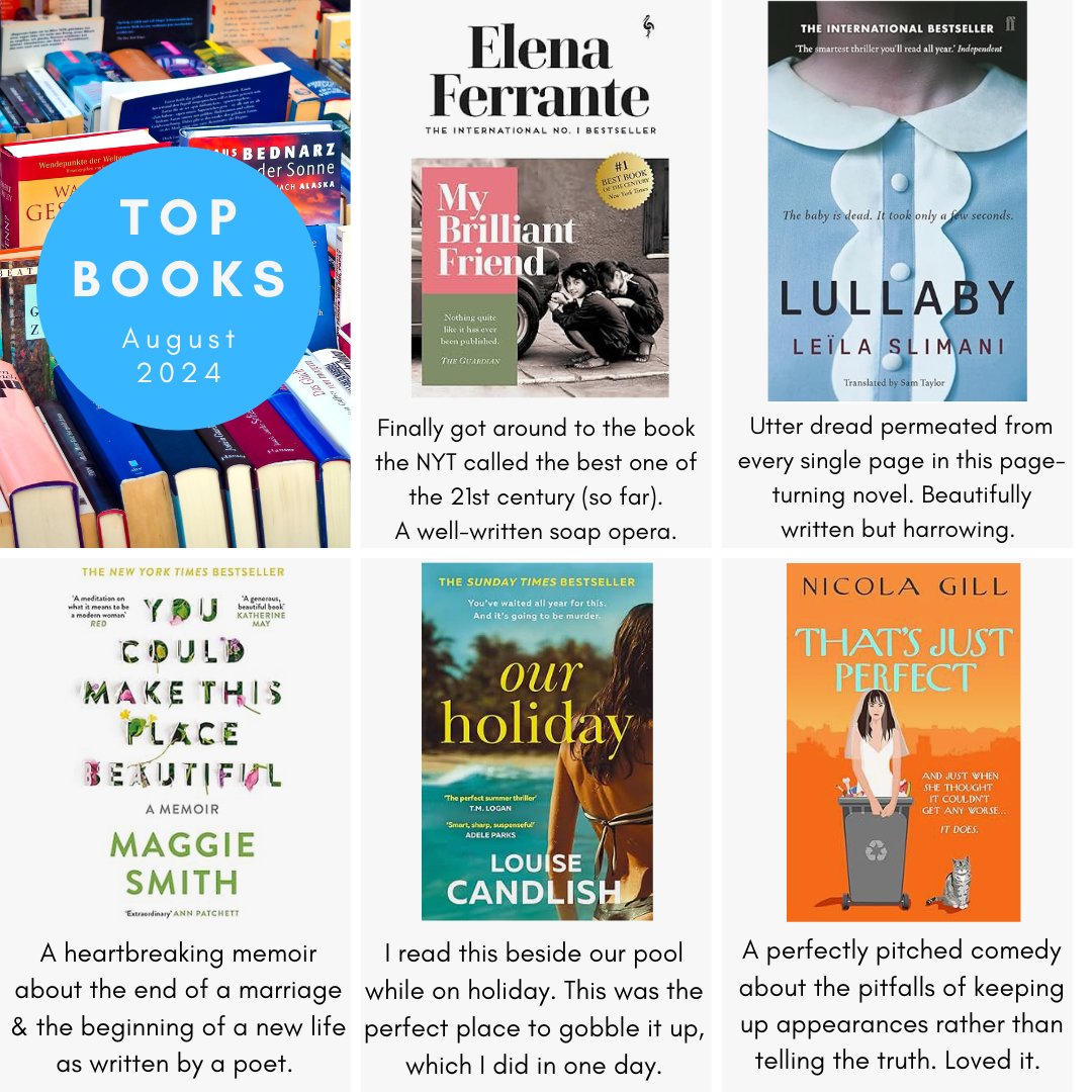 mastapleton's tweet image. My Top Books for August 2024. Including fab page turners from @louise_candlish (that woman knows her way around a Farrow &amp;amp; Ball colour chart, and isn't afraid to use that knowledge) &amp;amp; @Nicola_J_Gill ("That's Just Perfect is out today-- go buy it!)
