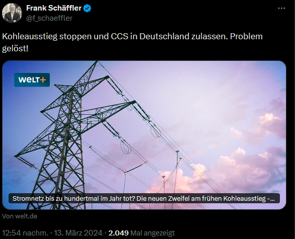 ju_bothe's tweet photo. FDP-@f_schaeffler irrlichtert mal wieder durch die Gegend: Zwar ist Kohleverstromung auf historischem Tiefstand. ABER Habeck ist schuld, irgendwas mit Atom, und außerdem soll Kohleausstieg sowieso gestoppt werden. WTF??
https://t.co/5PQwRtXZbi https://t.co/LOGDKEm5IZ