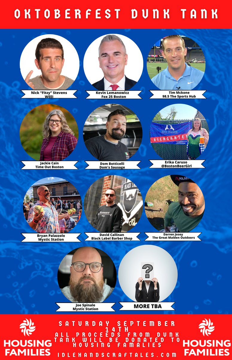 <a href="/Keefe21/">Rich Keefe</a> All proceeds from the Dunk tank will be donated to <a href="/HousingFamilies/">Housing Families</a> 

featuring <a href="/KevinBoston25/">Kevin Lemanowicz</a> , <a href="/Tim_McKone/">Tim McKone</a>, <a href="/FitzyGFY/">FitzyGFY 🍺 (brew checkmark)</a>, <a href="/BostonBeerGrlEJ/">Erika | 🍻</a>, Dom from <a href="/DomsSteakTips/">Dom's Sausage Co.</a>  and so many more!