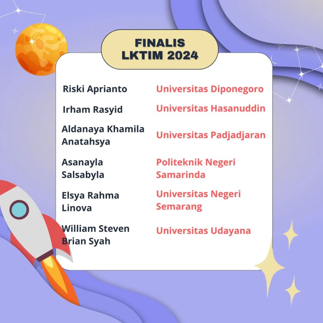 lktim_unnes's tweet photo. 🥳 [Pengumuman Finalis LKTIM UNNES 2024] 🥳

Halo, Writers Generation! 👋🏻

SELAMAT KEPADA TIM-TIM YANG BERHASIL LOLOS SEBAGAI FINALIS LKTIM UNNES 2024 🤩🙌🏻 https://t.co/038OMfW7Sj