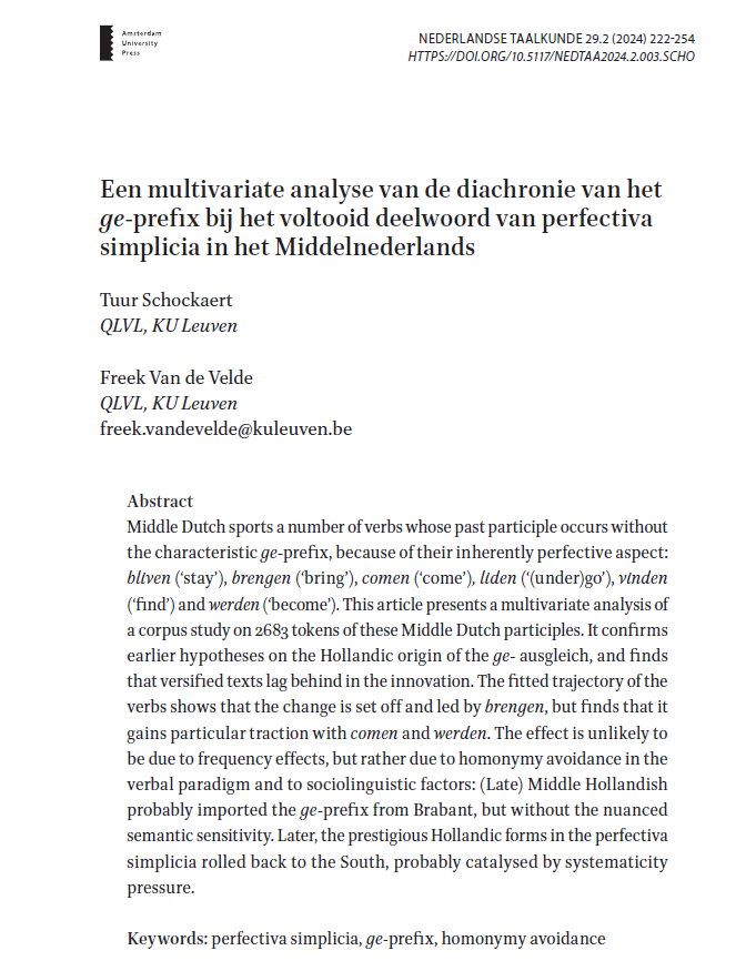 Conditional inference tree, random forest, and logistic regression, to test hypotheses on verbal morphology in Middle Dutch.