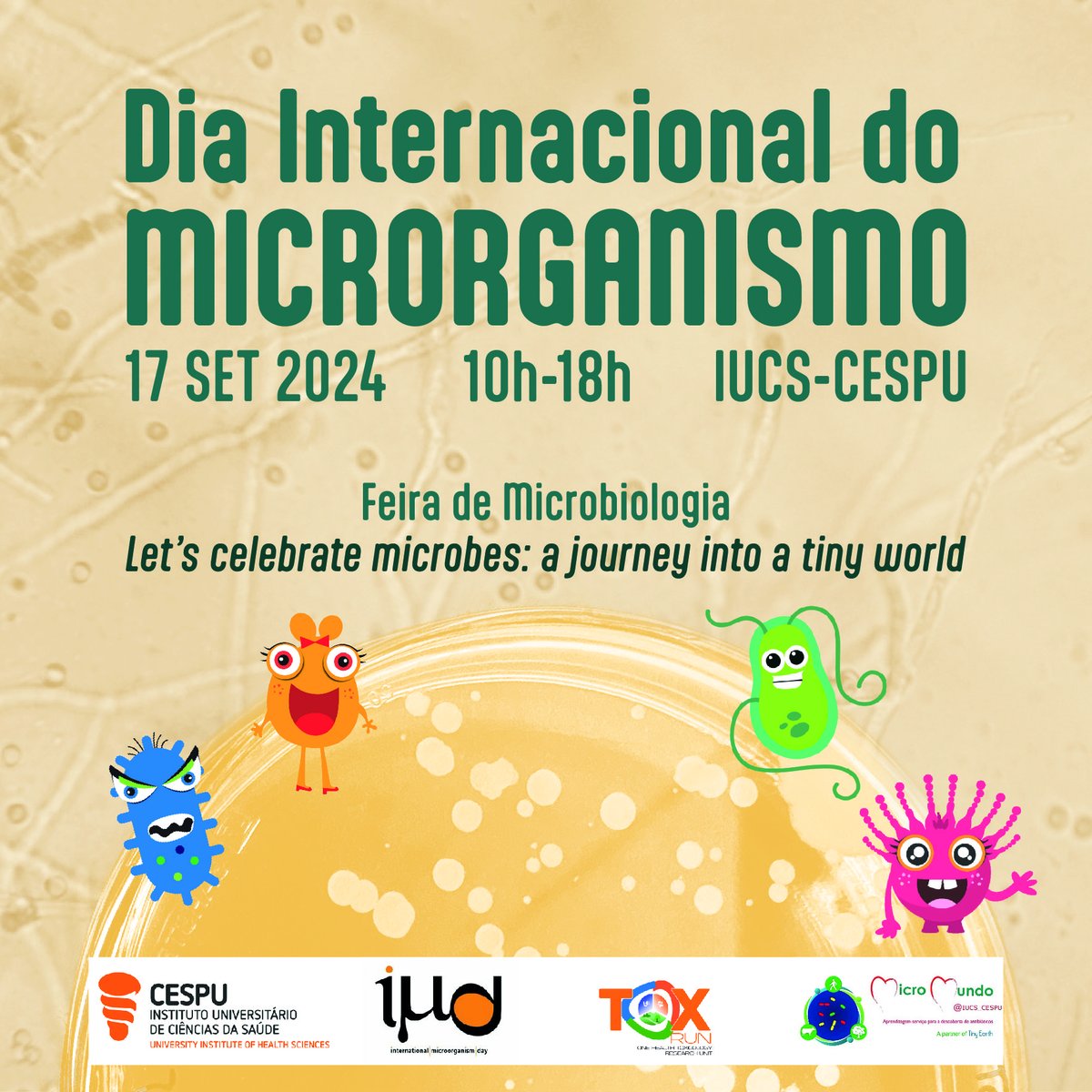 Sociedade Portuguesa de Microbiologia (@spmicrobiologia) on Twitter photo IMD2024 | 17 setembro 2024
O Instituto Universitário de Ciências da Saúde, CESPU também se irá juntar à comemoração internacional do Dia do Microrganismo com uma Feira de Microbiologia que pretende aliar diversão e aprendizagem!
👉cespu.pt/noticias-e-eve…
<a href="/IntMicroDay/">International Microorganism Day</a> IMD2024 | 17 setembro 2024
O Instituto Universitário de Ciências da Saúde, CESPU também se irá juntar à comemoração internacional do Dia do Microrganismo com uma Feira de Microbiologia que pretende aliar diversão e aprendizagem!
👉cespu.pt/noticias-e-eve…
<a href="/IntMicroDay/">International Microorganism Day</a>