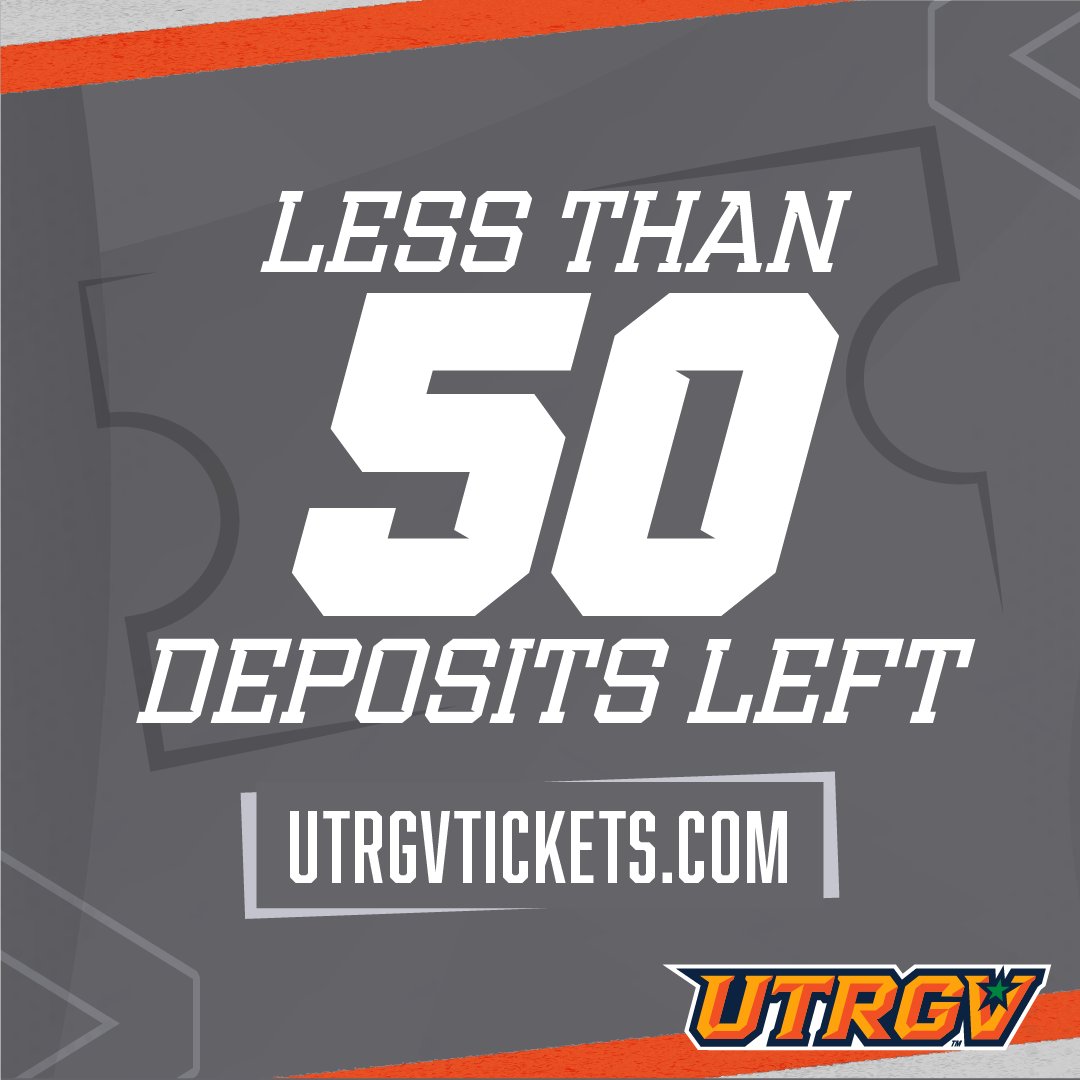🚨 LAST CHANCE 🚨

Less than 50 season ticket deposits are left for our inaugural 2025 season!

Get yours now at UTRGVTickets.com

#RallyTheValley #UTRGV #EarnedEveryDay #WinToday